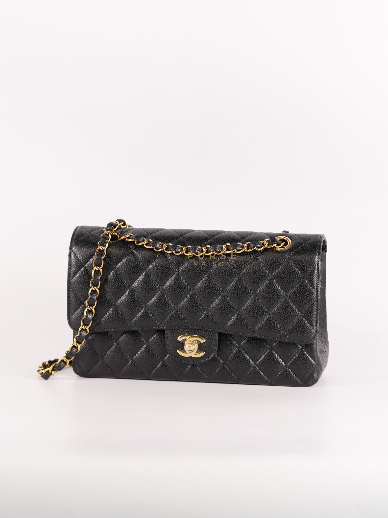 Classic Double Flap Medium in Black Caviar Leather Gold Hardware (Microchip) | Purse Maison Luxury Bags Shop