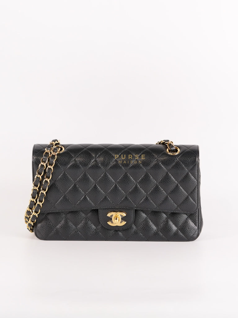 Classic Double Flap Medium in Black Caviar Leather Gold Hardware (Microchip) | Purse Maison Luxury Bags Shop