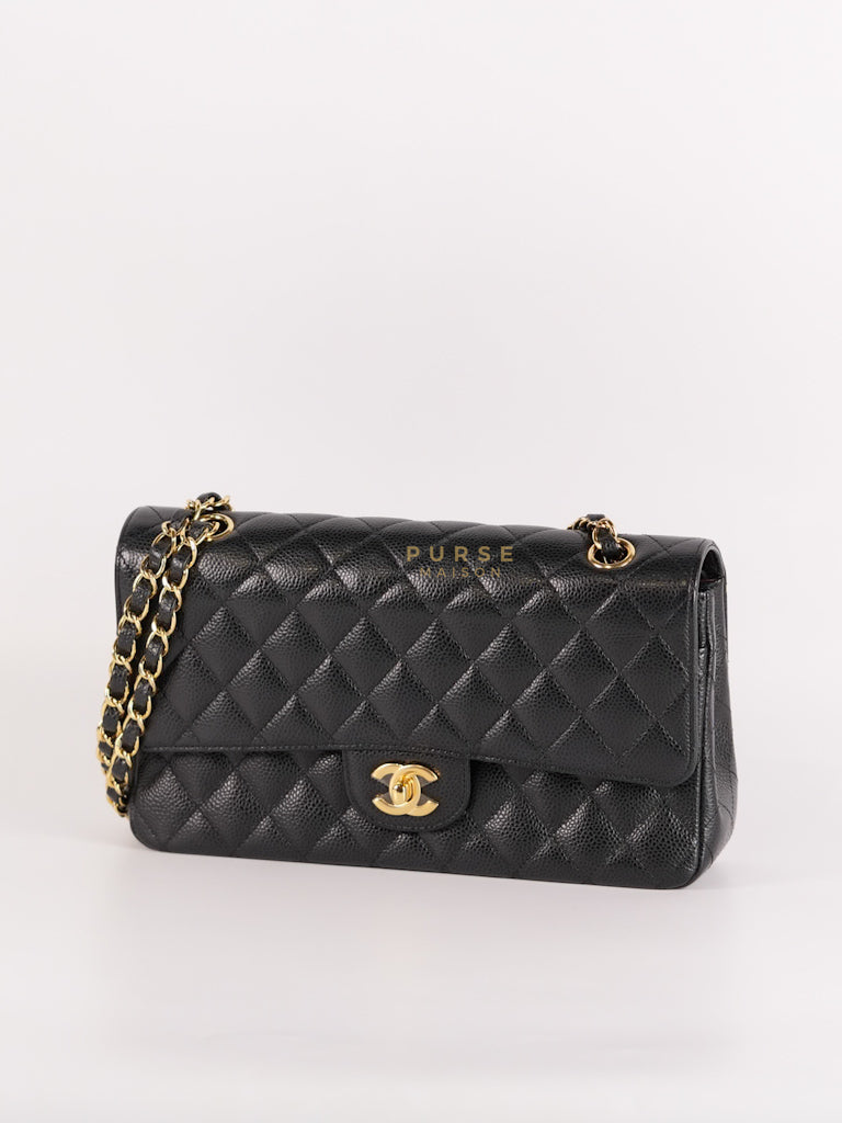 Classic Double Flap Medium in Black Caviar Leather Gold Hardware (Microchip) | Purse Maison Luxury Bags Shop