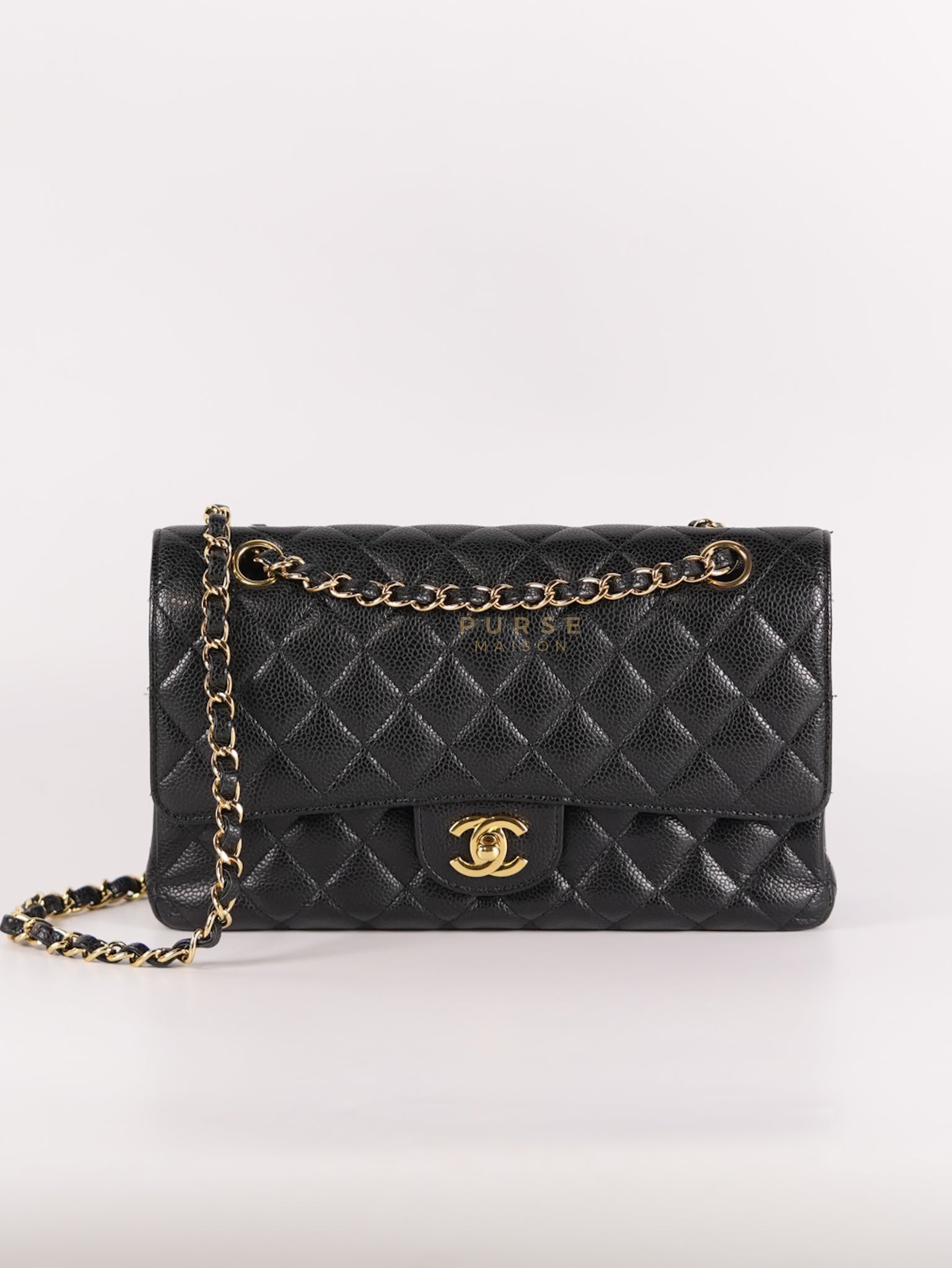 Classic Double Flap Medium in Black Caviar Leather Gold Hardware (Series 15) | Purse Maison Luxury Bags Shop
