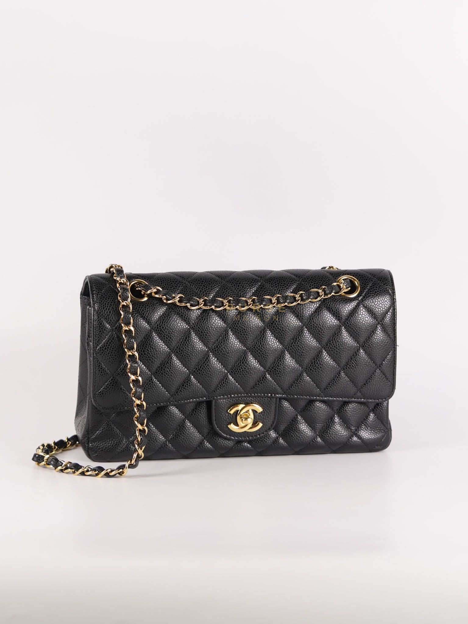 Classic Double Flap Medium in Black Caviar Leather Gold Hardware (Series 15) | Purse Maison Luxury Bags Shop