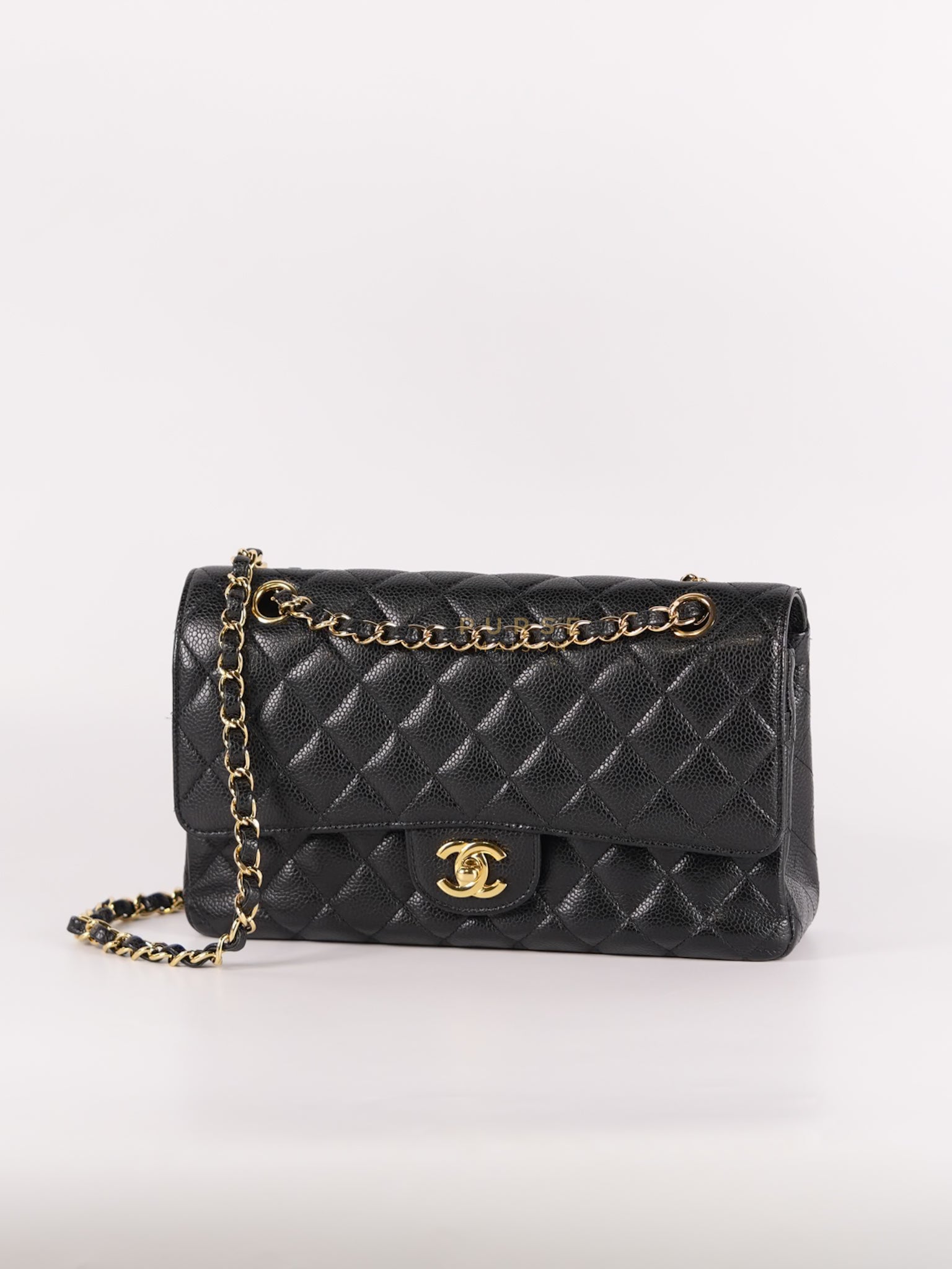 Classic Double Flap Medium in Black Caviar Leather Gold Hardware (Series 15) | Purse Maison Luxury Bags Shop
