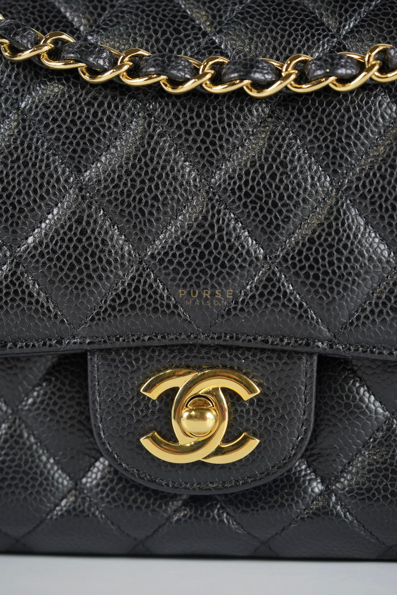 Classic Double Flap Medium in Black Caviar Leather Gold Hardware (Series 15) | Purse Maison Luxury Bags Shop