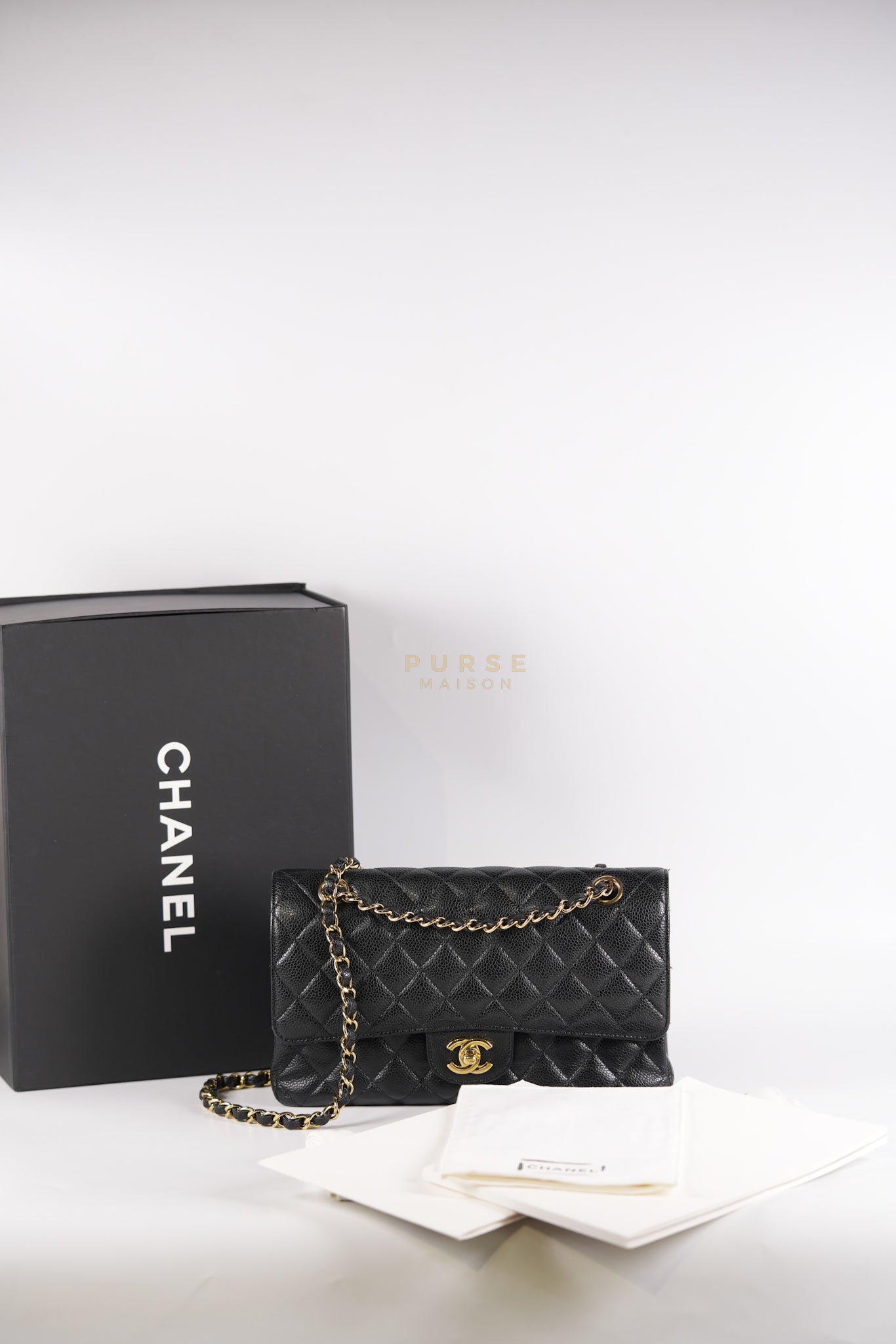 Classic Double Flap Medium in Black Caviar Leather Gold Hardware (Series 15) | Purse Maison Luxury Bags Shop