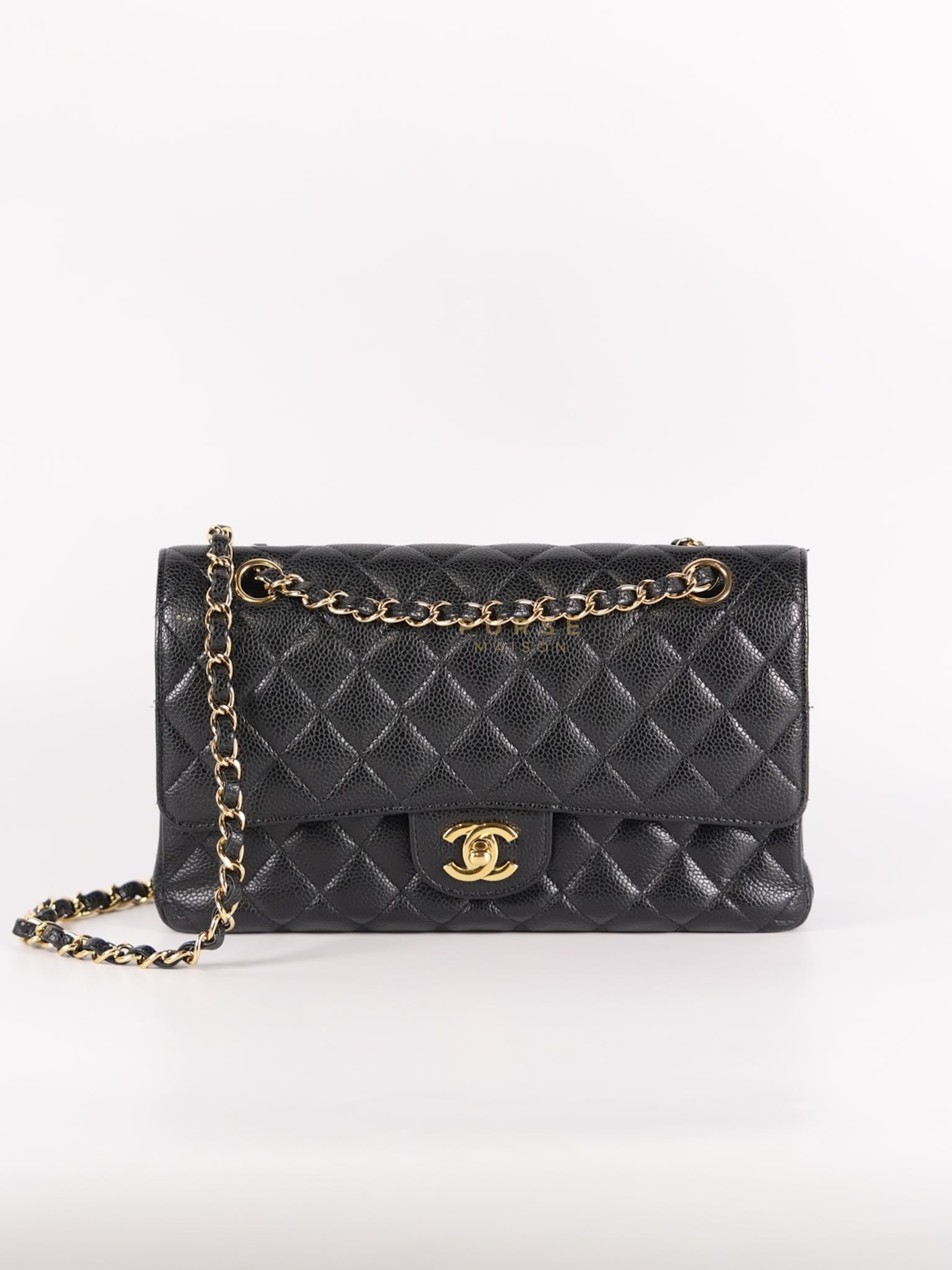 Classic Double Flap Medium in Black Caviar Leather Gold Hardware (Series 15) | Purse Maison Luxury Bags Shop