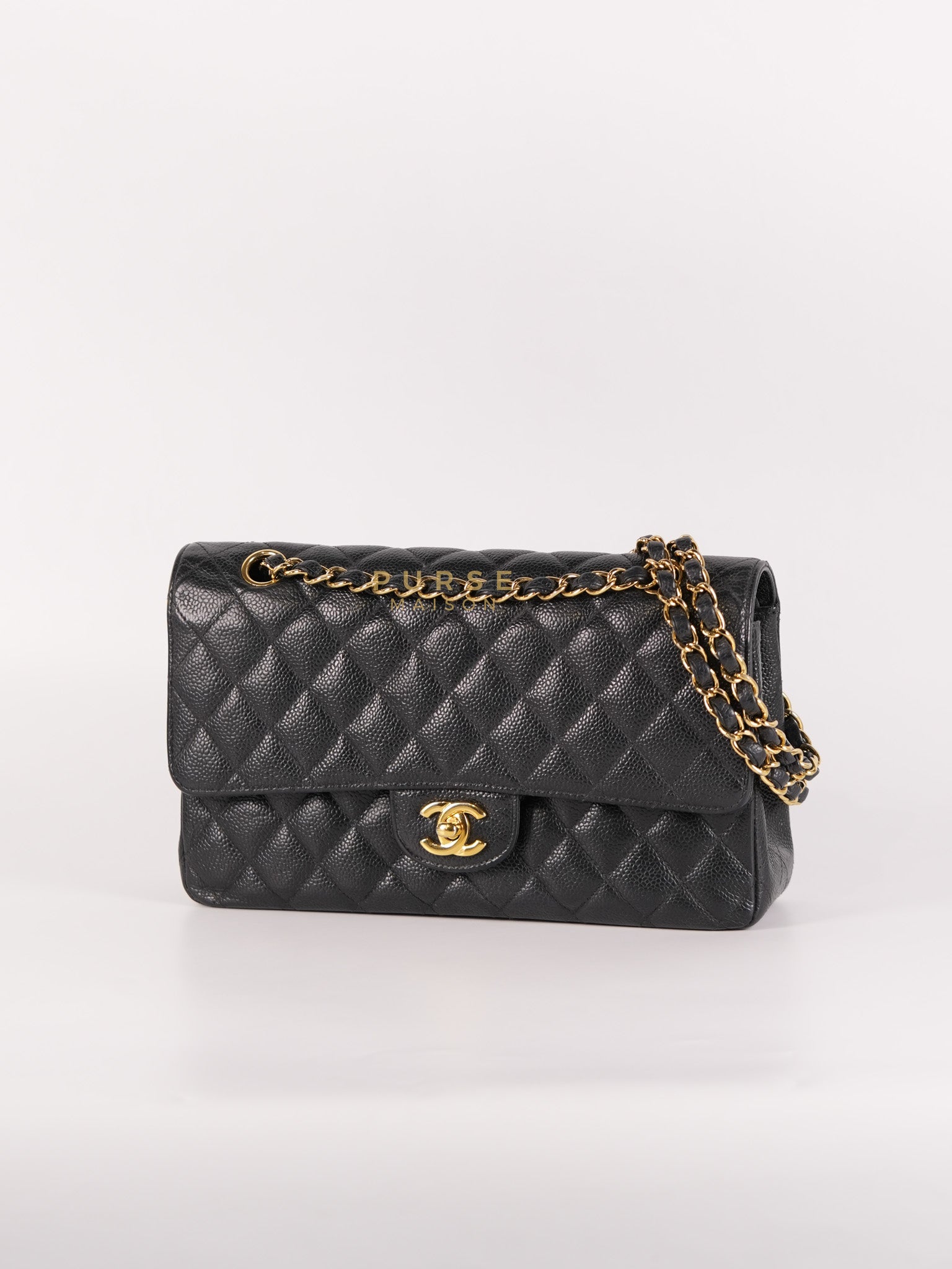 Classic Double Flap Medium in Black Caviar Leather & Gold Hardware Series 18 | Purse Maison Luxury Bags Shop