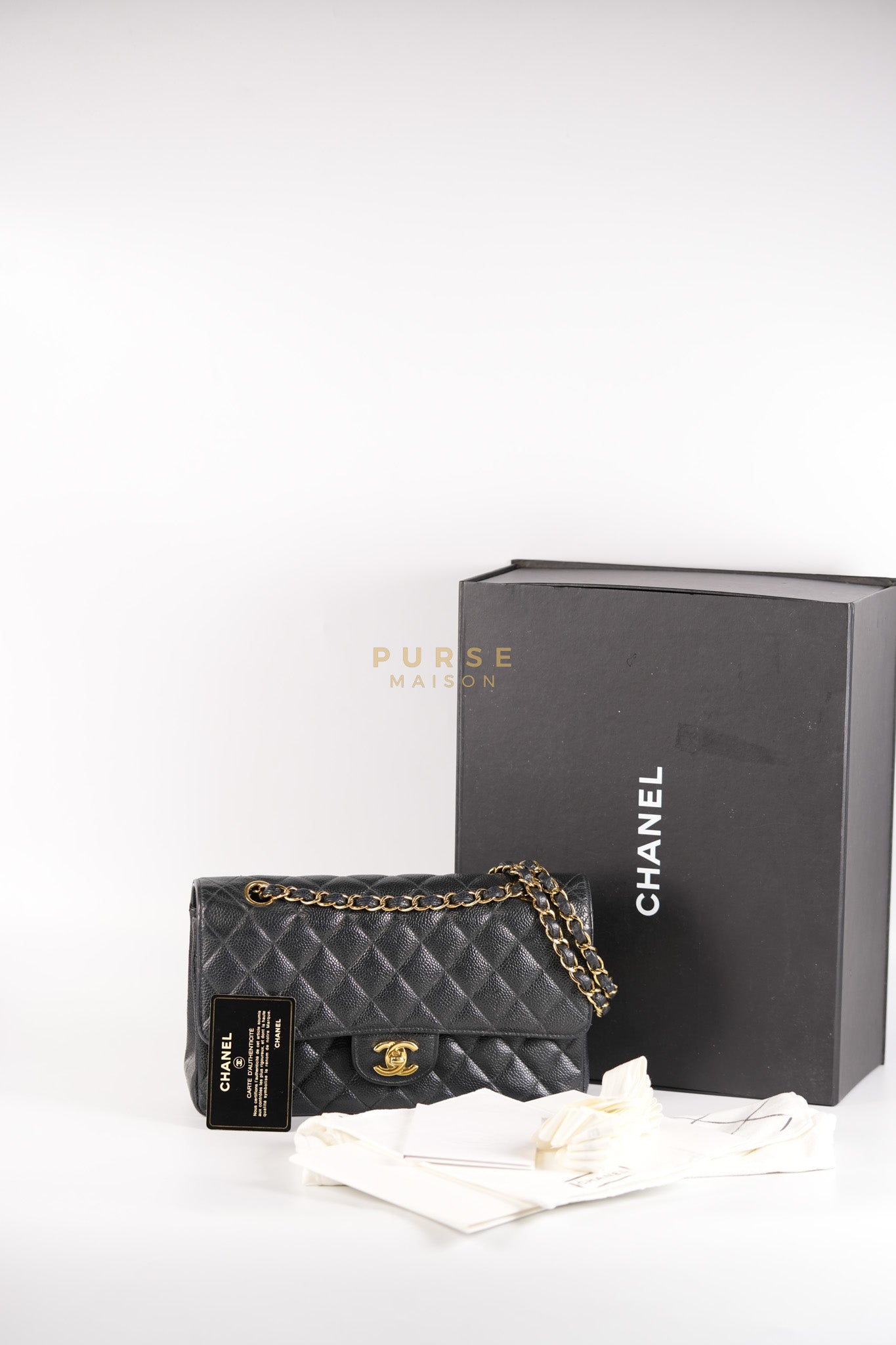 Classic Double Flap Medium in Black Caviar Leather & Gold Hardware Series 18 | Purse Maison Luxury Bags Shop