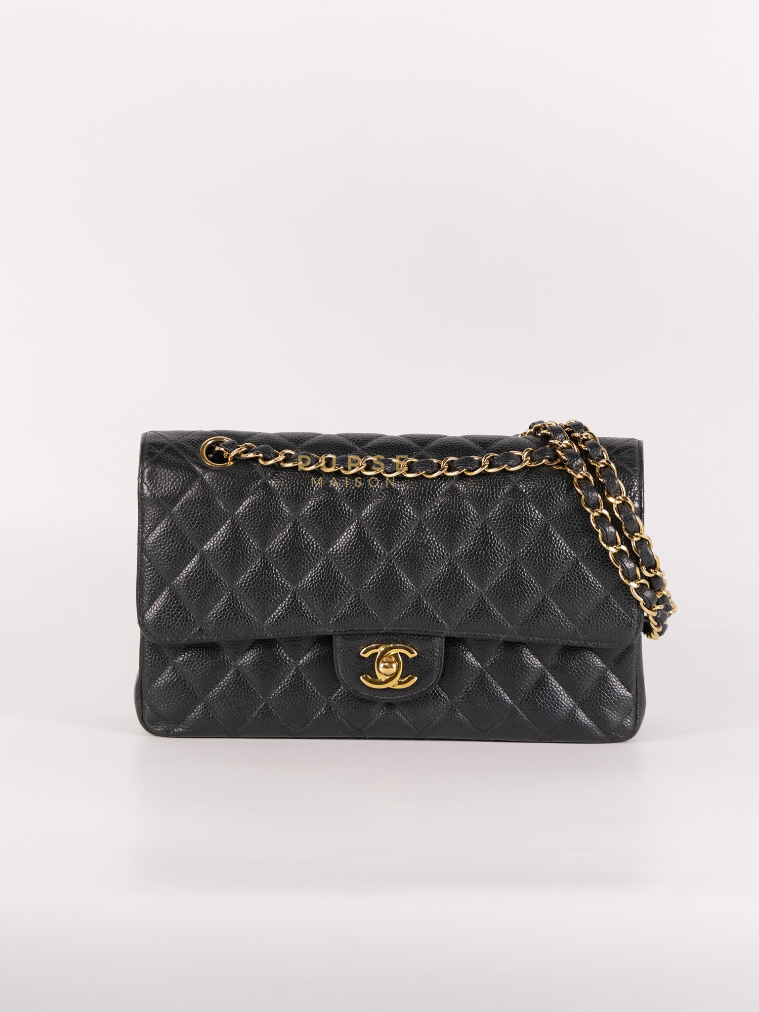 Classic Double Flap Medium in Black Caviar Leather & Gold Hardware Series 18 | Purse Maison Luxury Bags Shop
