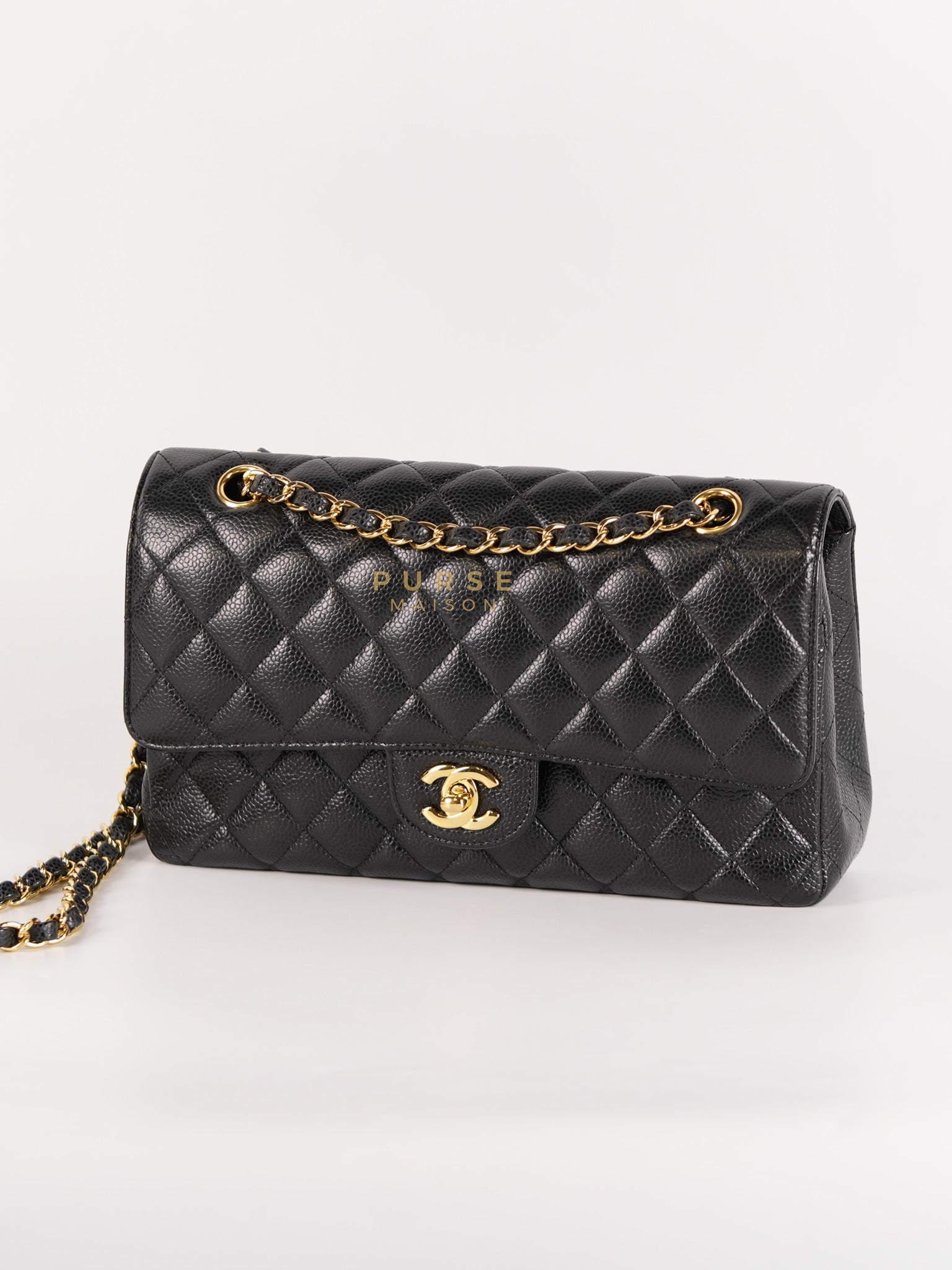 Classic Double Flap Medium in Black Caviar Leather & Gold Hardware (Series 23) | Purse Maison Luxury Bags Shop