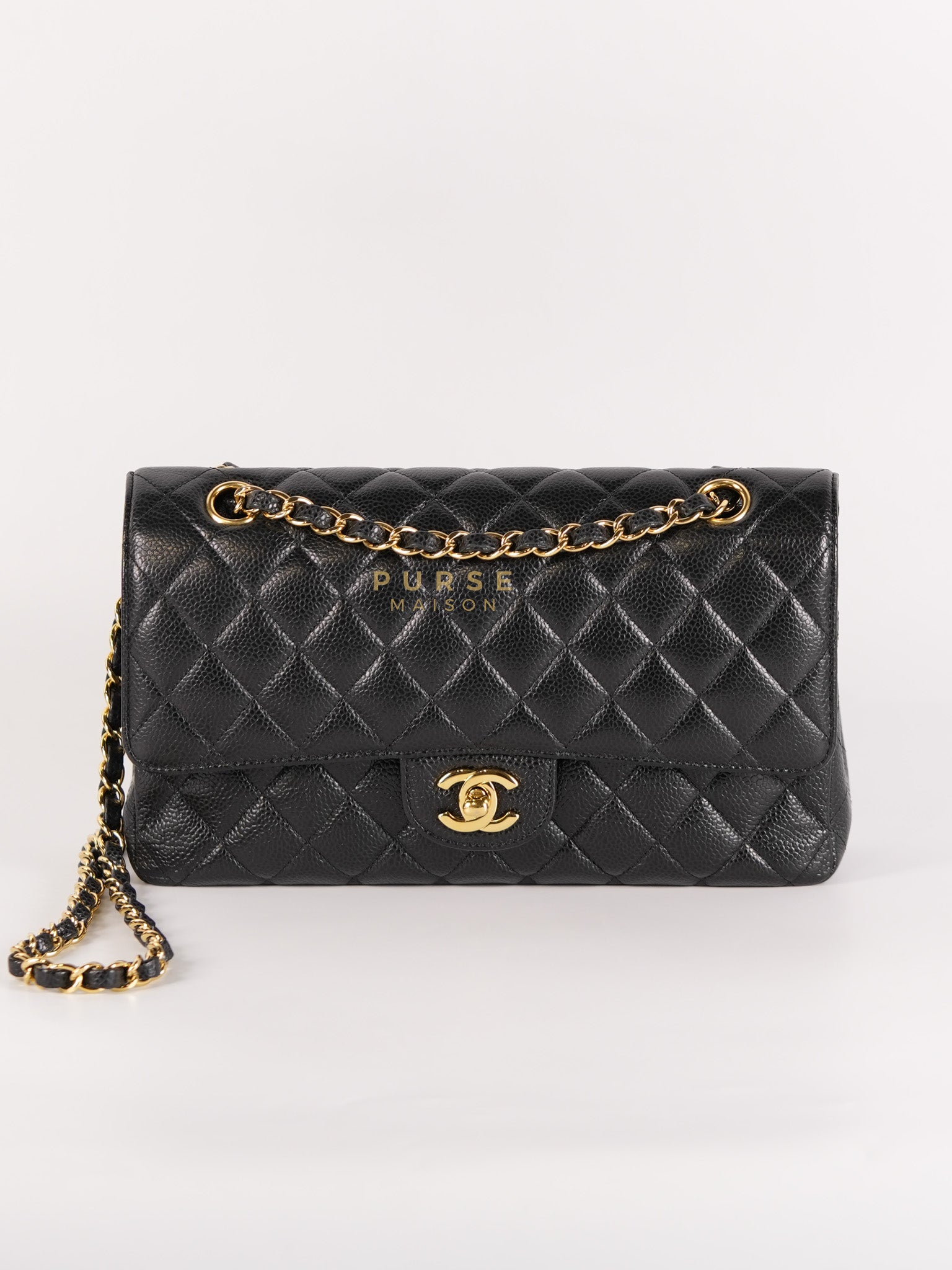 Classic Double Flap Medium in Black Caviar Leather & Gold Hardware (Series 23) | Purse Maison Luxury Bags Shop