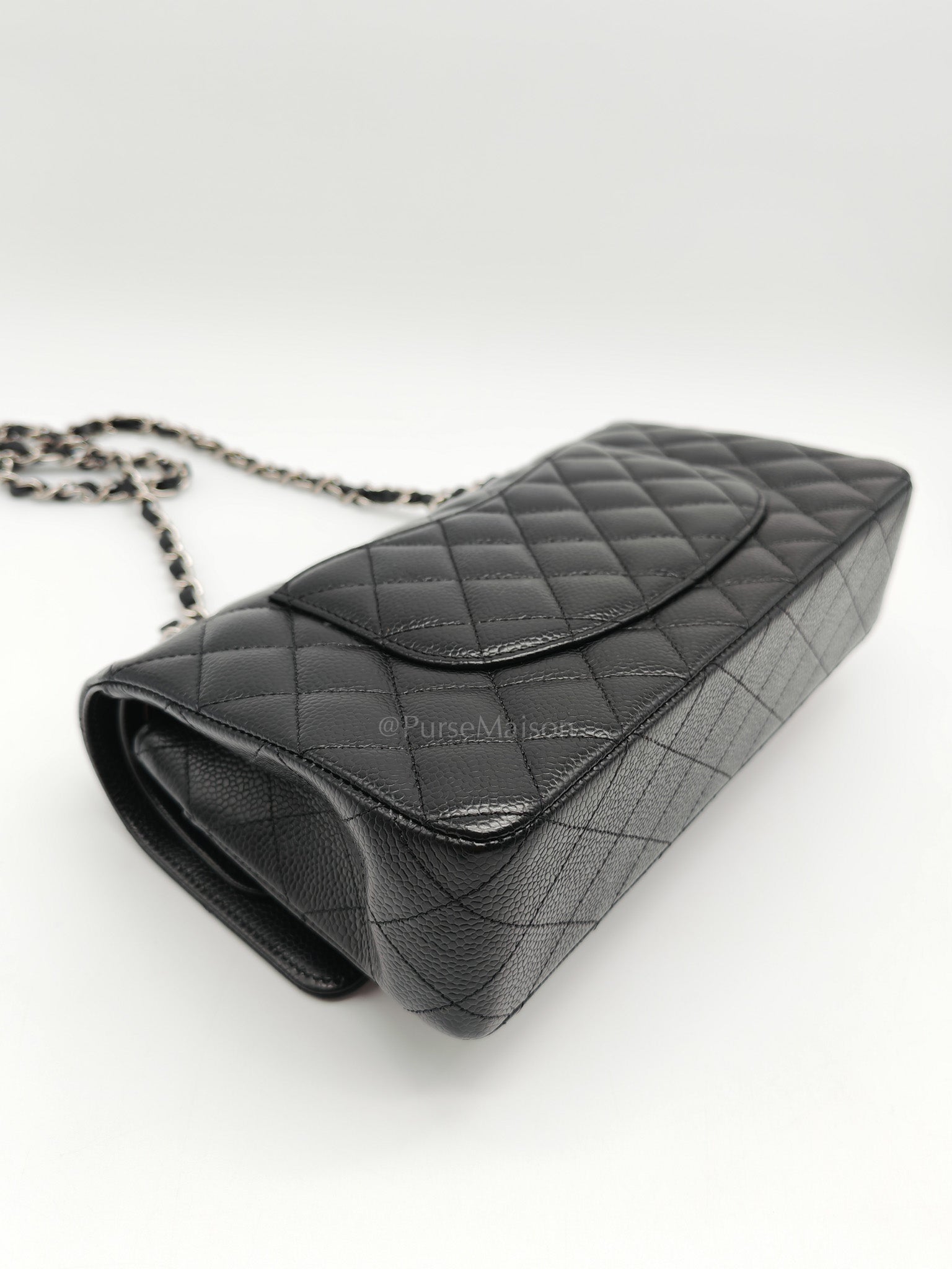 Classic Double Flap Medium in Black Caviar Leather & Silver Hardware (Microchip) | Purse Maison Luxury Bags Shop