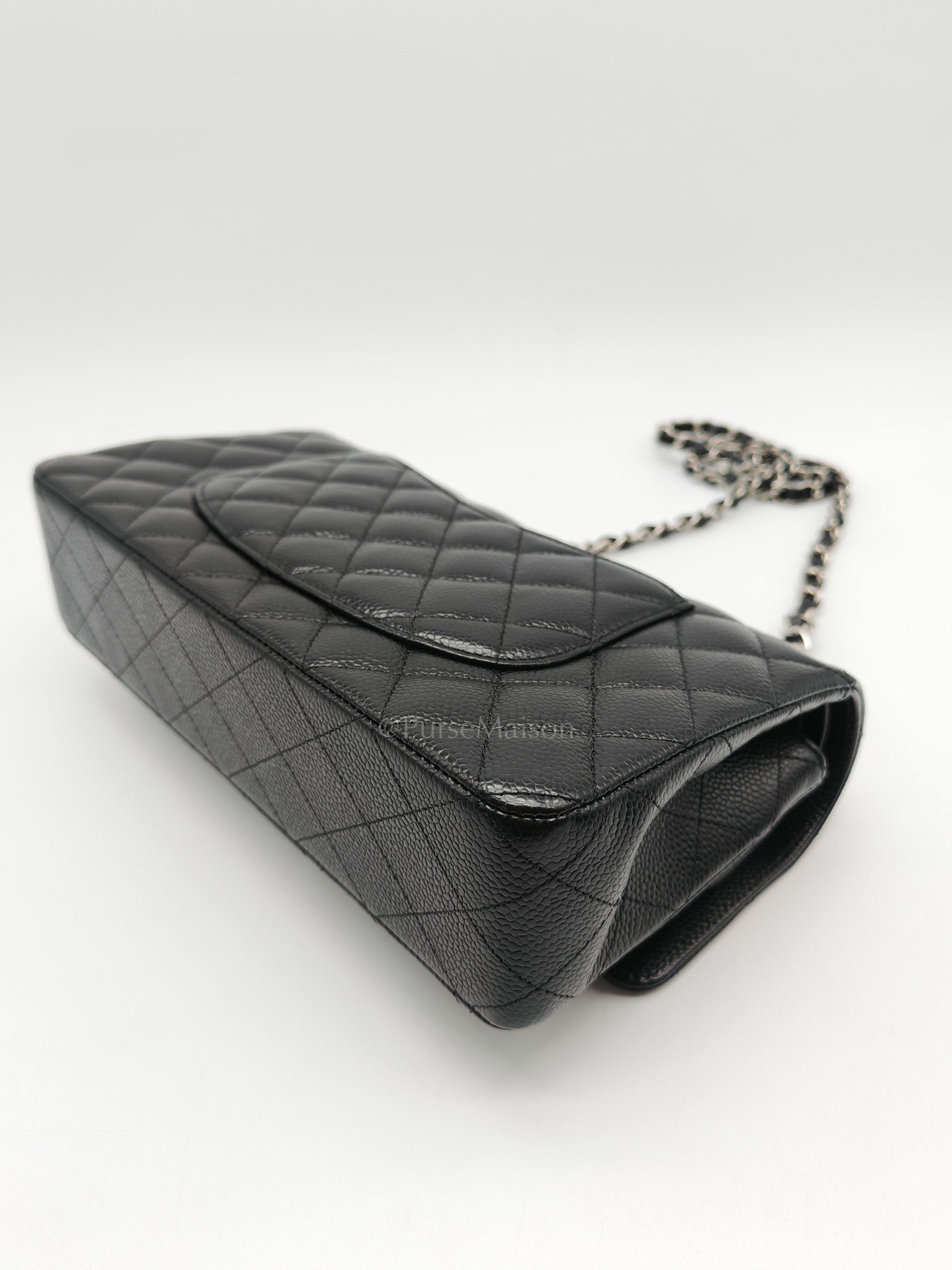 Classic Double Flap Medium in Black Caviar Leather & Silver Hardware (Microchip) | Purse Maison Luxury Bags Shop