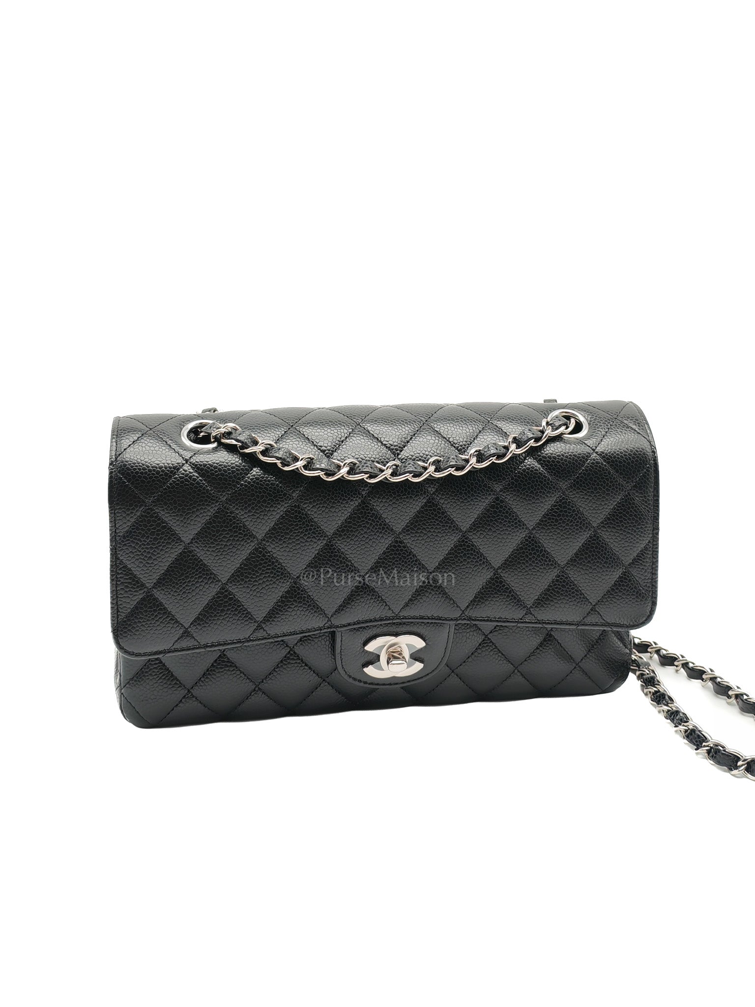 Classic Double Flap Medium in Black Caviar Leather & Silver Hardware (Microchip) | Purse Maison Luxury Bags Shop