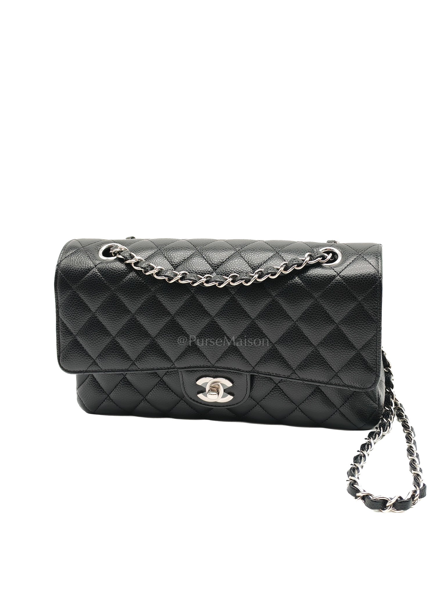 Classic Double Flap Medium in Black Caviar Leather & Silver Hardware (Microchip) | Purse Maison Luxury Bags Shop