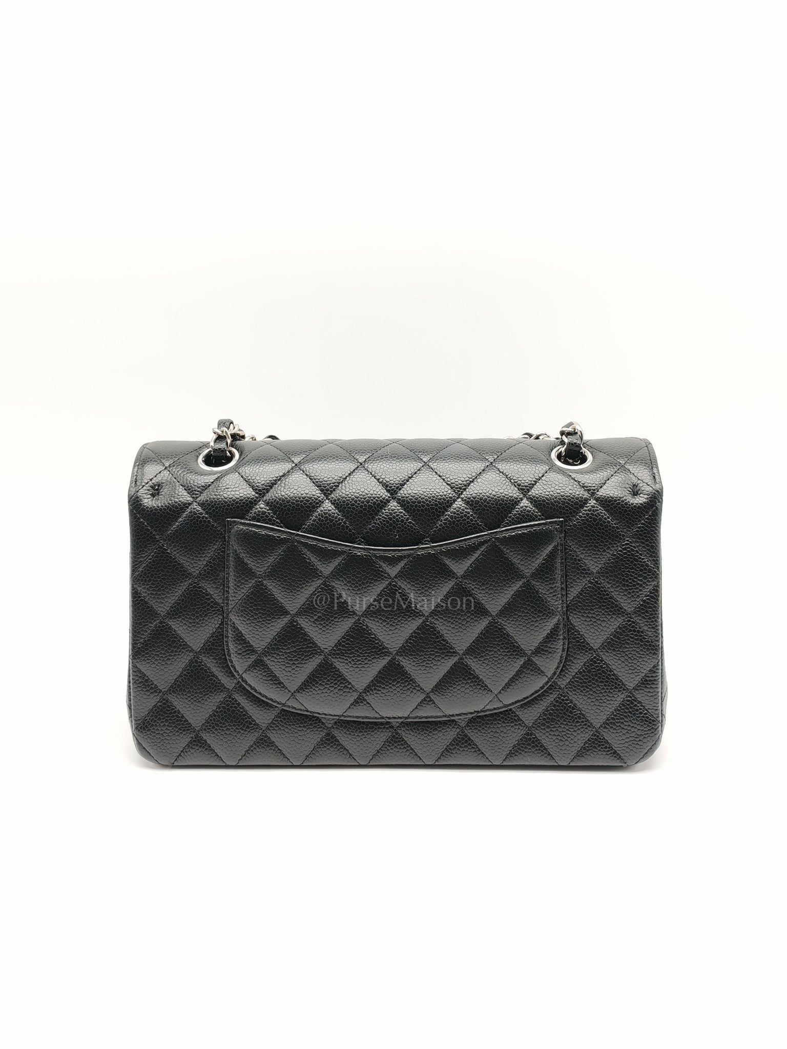 Classic Double Flap Medium in Black Caviar Leather & Silver Hardware (Microchip) | Purse Maison Luxury Bags Shop
