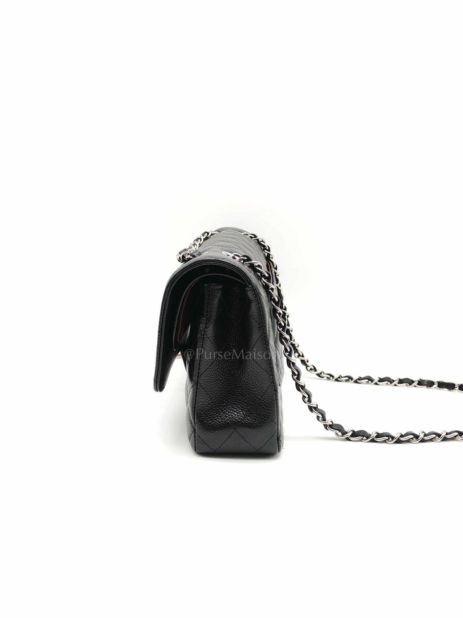 Classic Double Flap Medium in Black Caviar Leather & Silver Hardware (Microchip) | Purse Maison Luxury Bags Shop