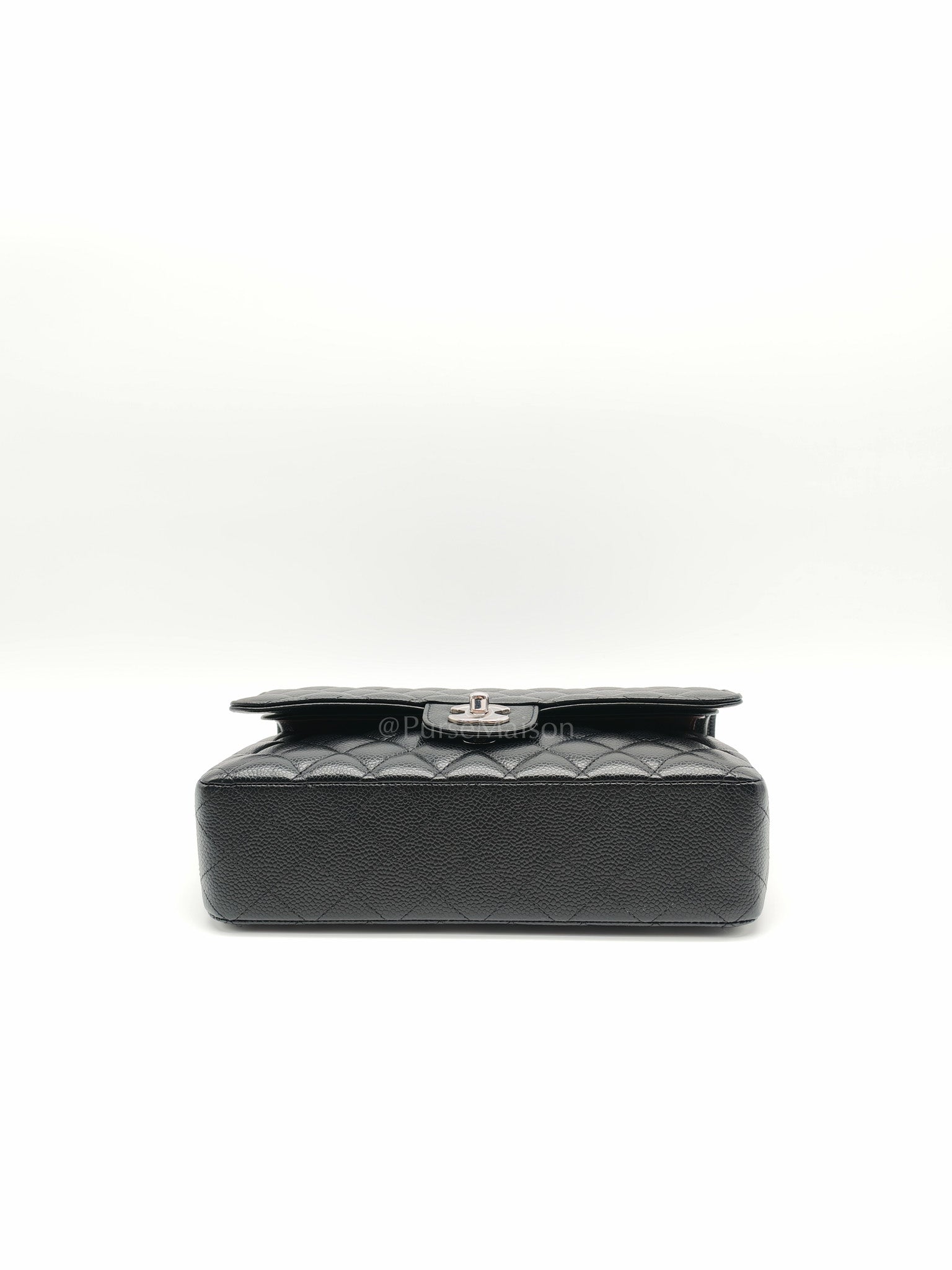 Classic Double Flap Medium in Black Caviar Leather & Silver Hardware (Microchip) | Purse Maison Luxury Bags Shop