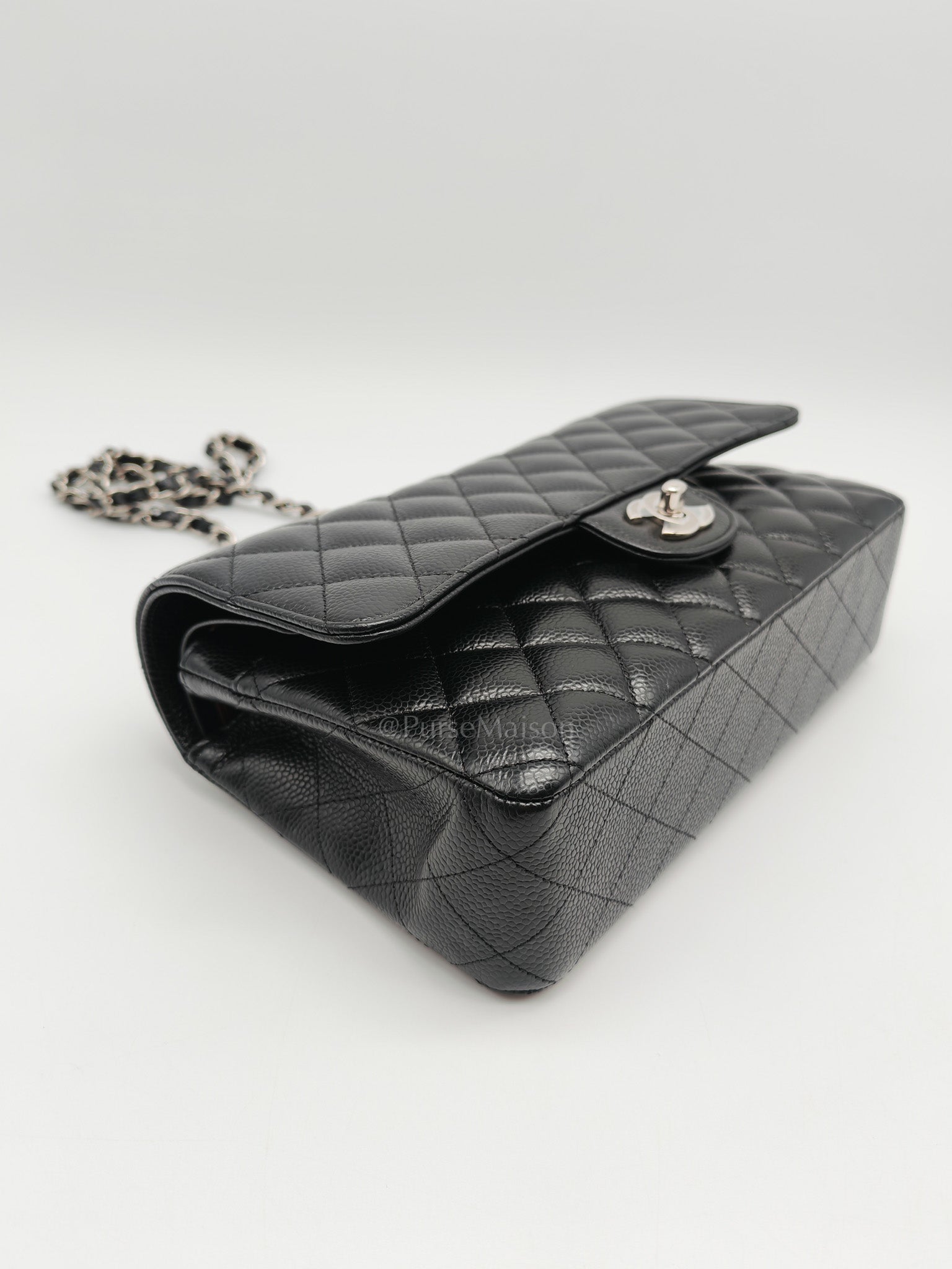 Classic Double Flap Medium in Black Caviar Leather & Silver Hardware (Microchip) | Purse Maison Luxury Bags Shop
