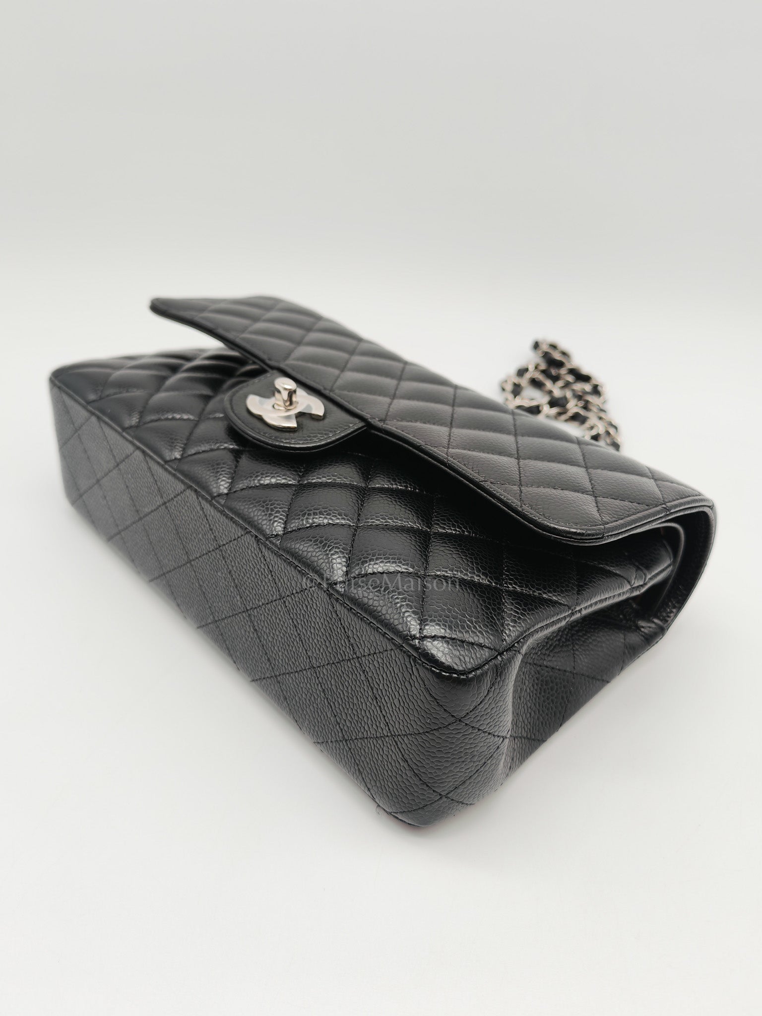 Classic Double Flap Medium in Black Caviar Leather & Silver Hardware (Microchip) | Purse Maison Luxury Bags Shop