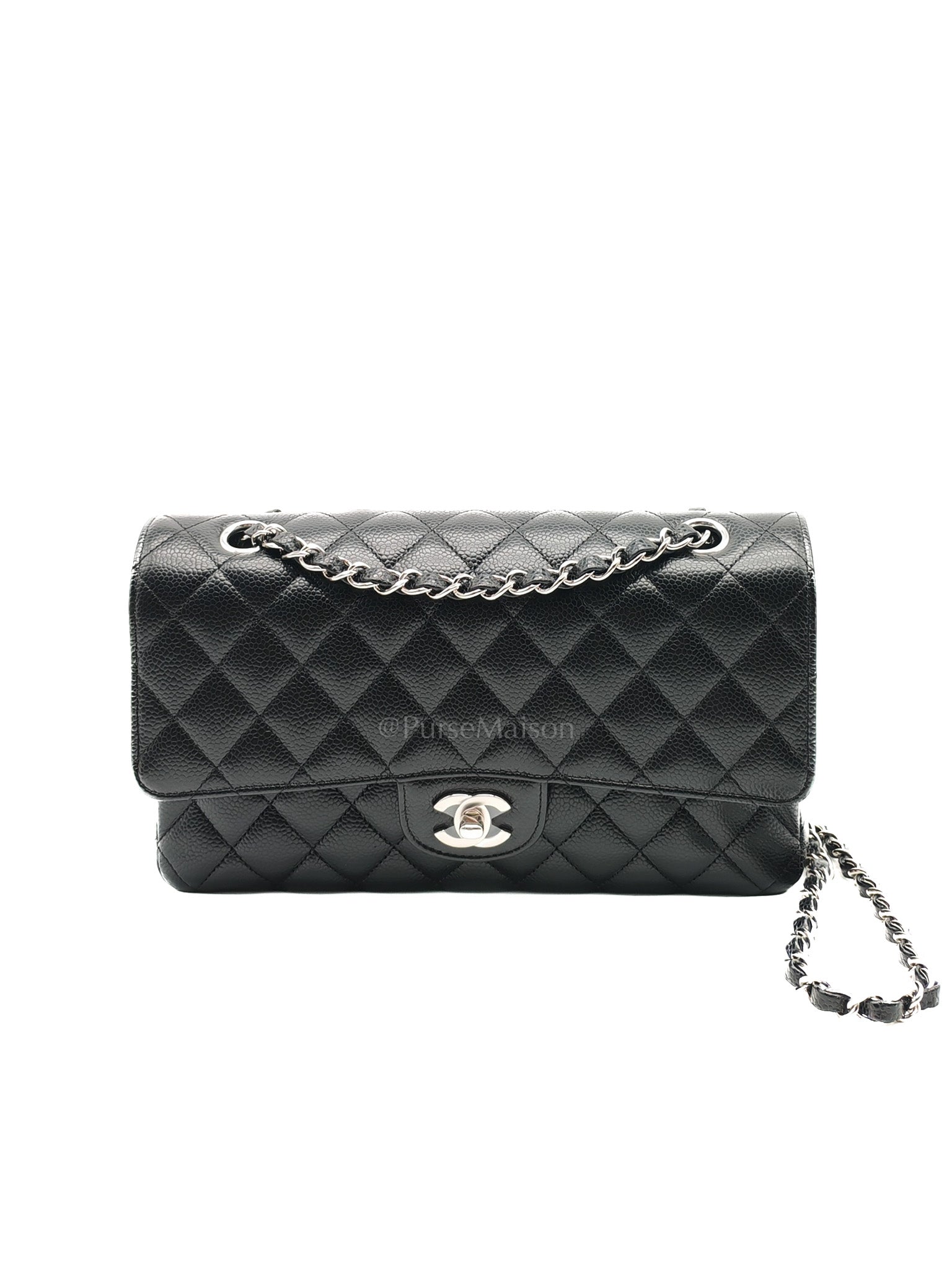 Classic Double Flap Medium in Black Caviar Leather & Silver Hardware (Microchip) | Purse Maison Luxury Bags Shop