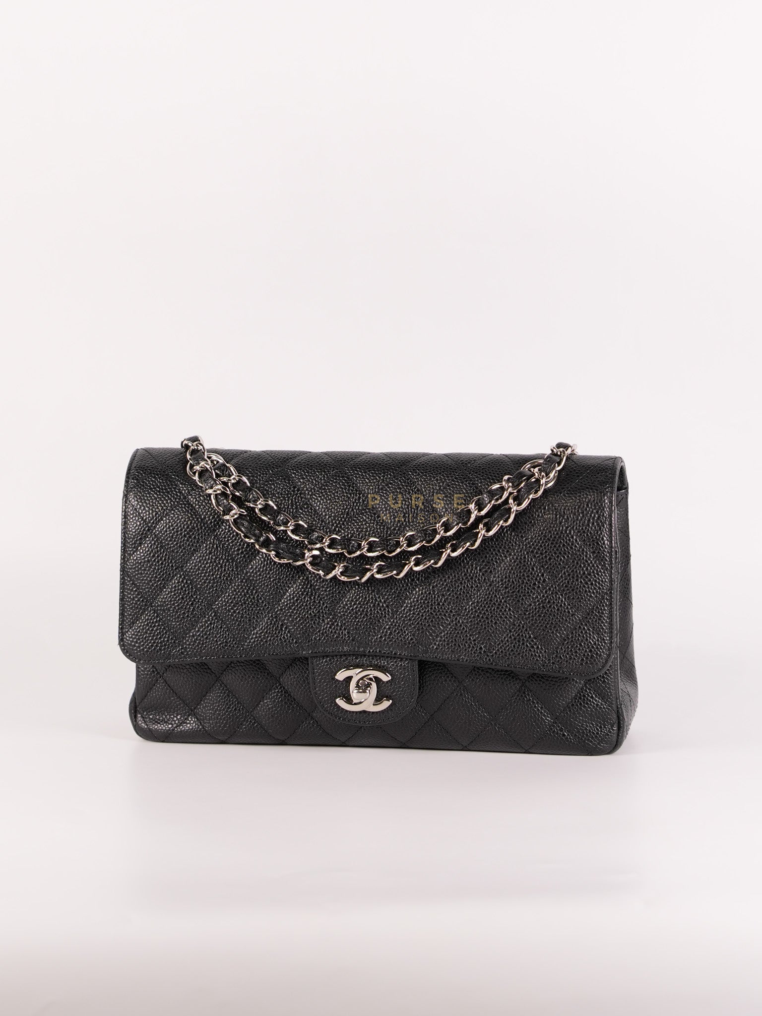 Classic Double Flap Medium in Black Caviar Leather Silver Hardware (Series 18) | Purse Maison Luxury Bags Shop