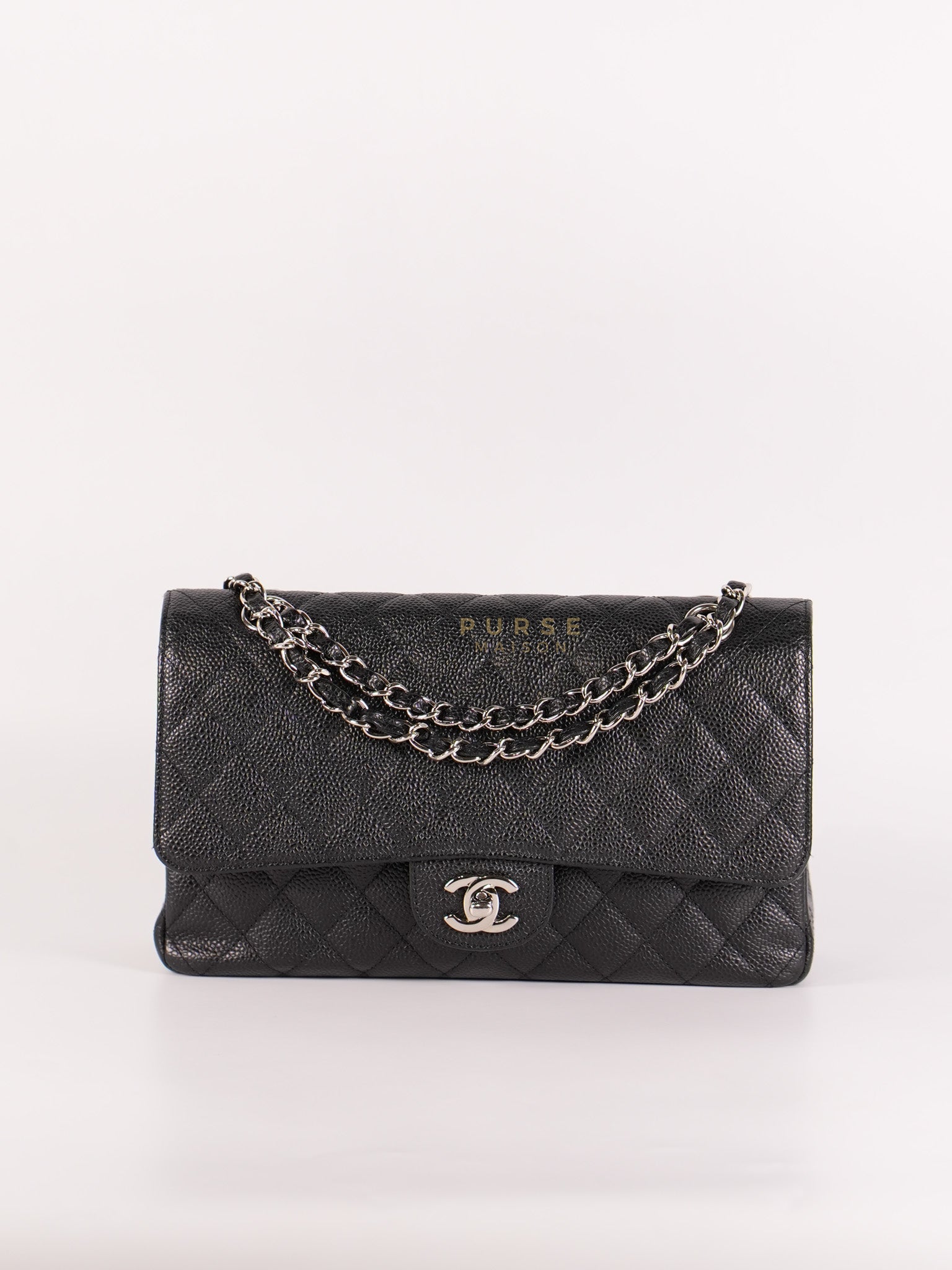 Classic Double Flap Medium in Black Caviar Leather Silver Hardware (Series 18) | Purse Maison Luxury Bags Shop