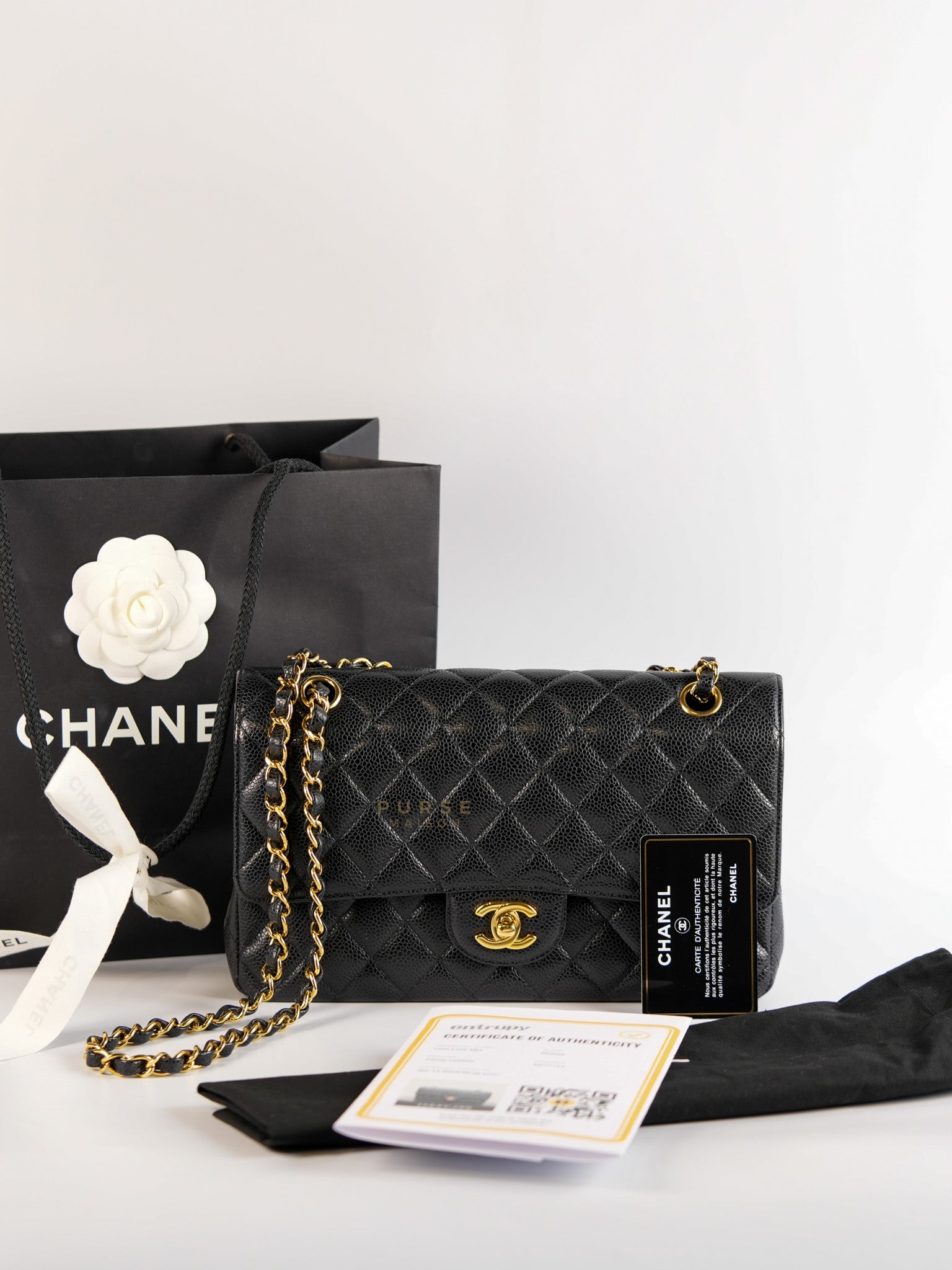 Classic Double Flap Medium In Black Caviar Leather with Gold Hardware(Series 20) | Purse Maison Luxury Bags Shop