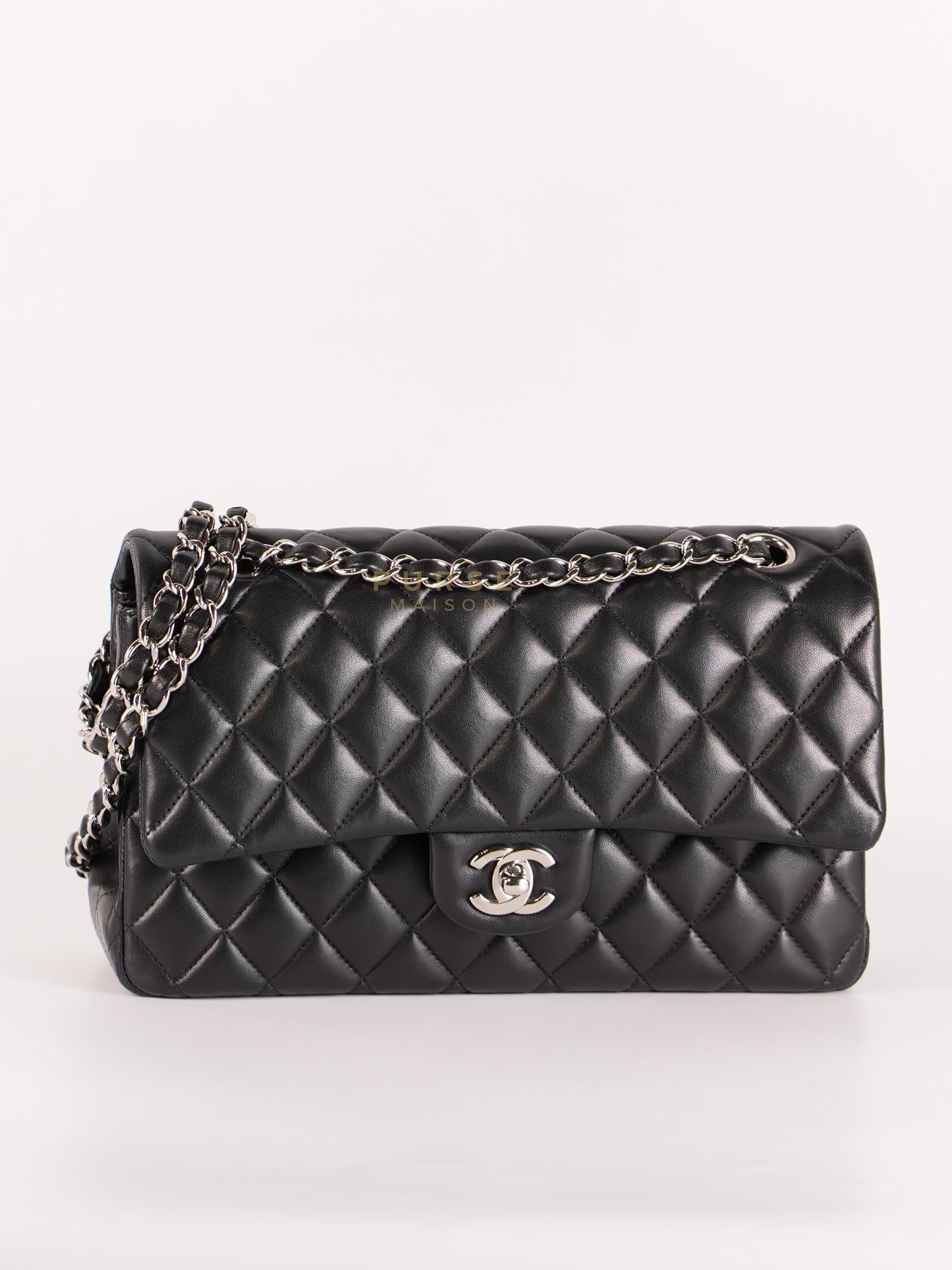 Classic Double Flap Medium in Black Lambskin Leather and Silver Hardware Series 25 | Purse Maison Luxury Bags Shop