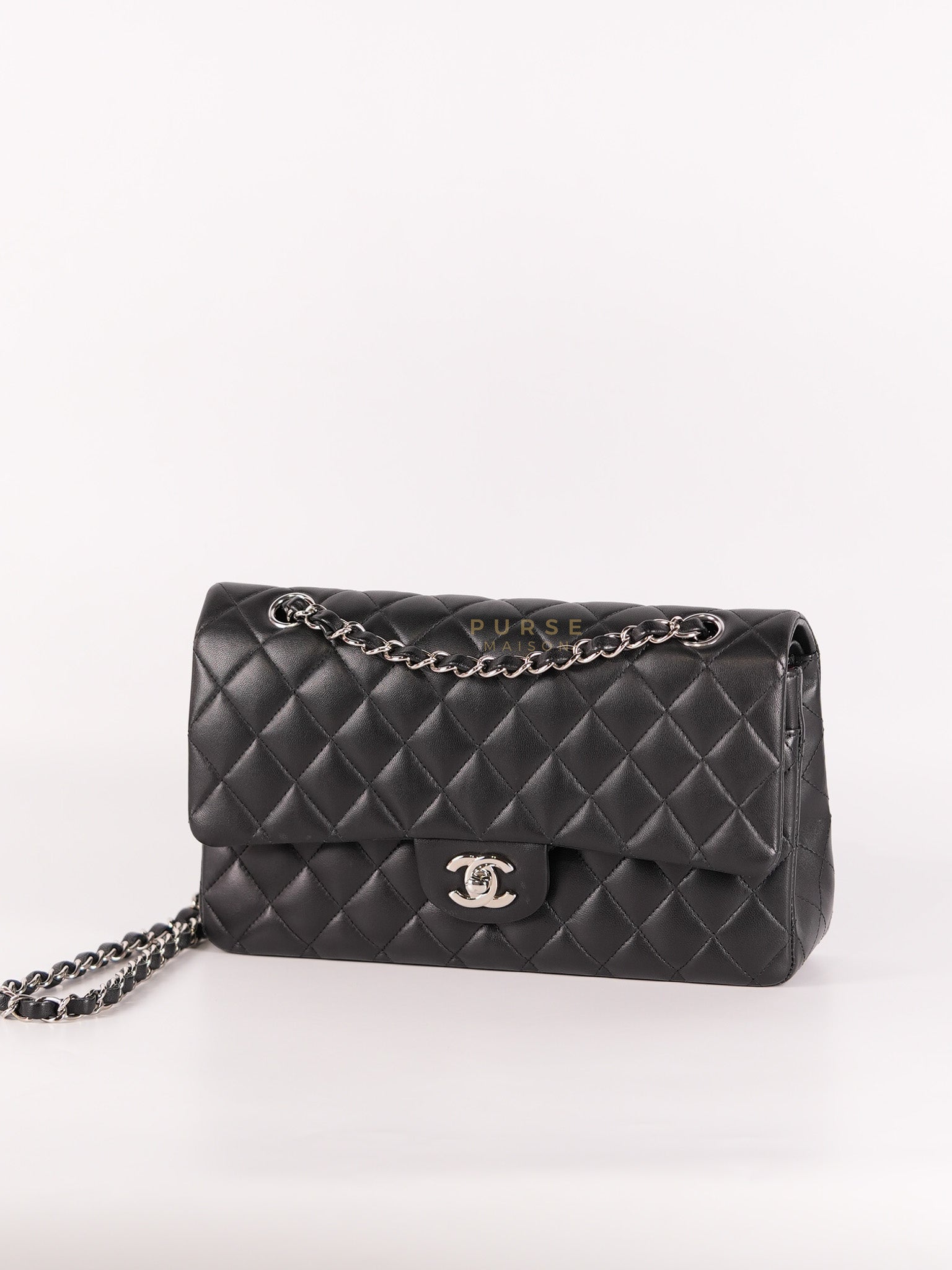 Classic Double Flap Medium in Black Lambskin Leather and Silver Hardware Series 27 | Purse Maison Luxury Bags Shop