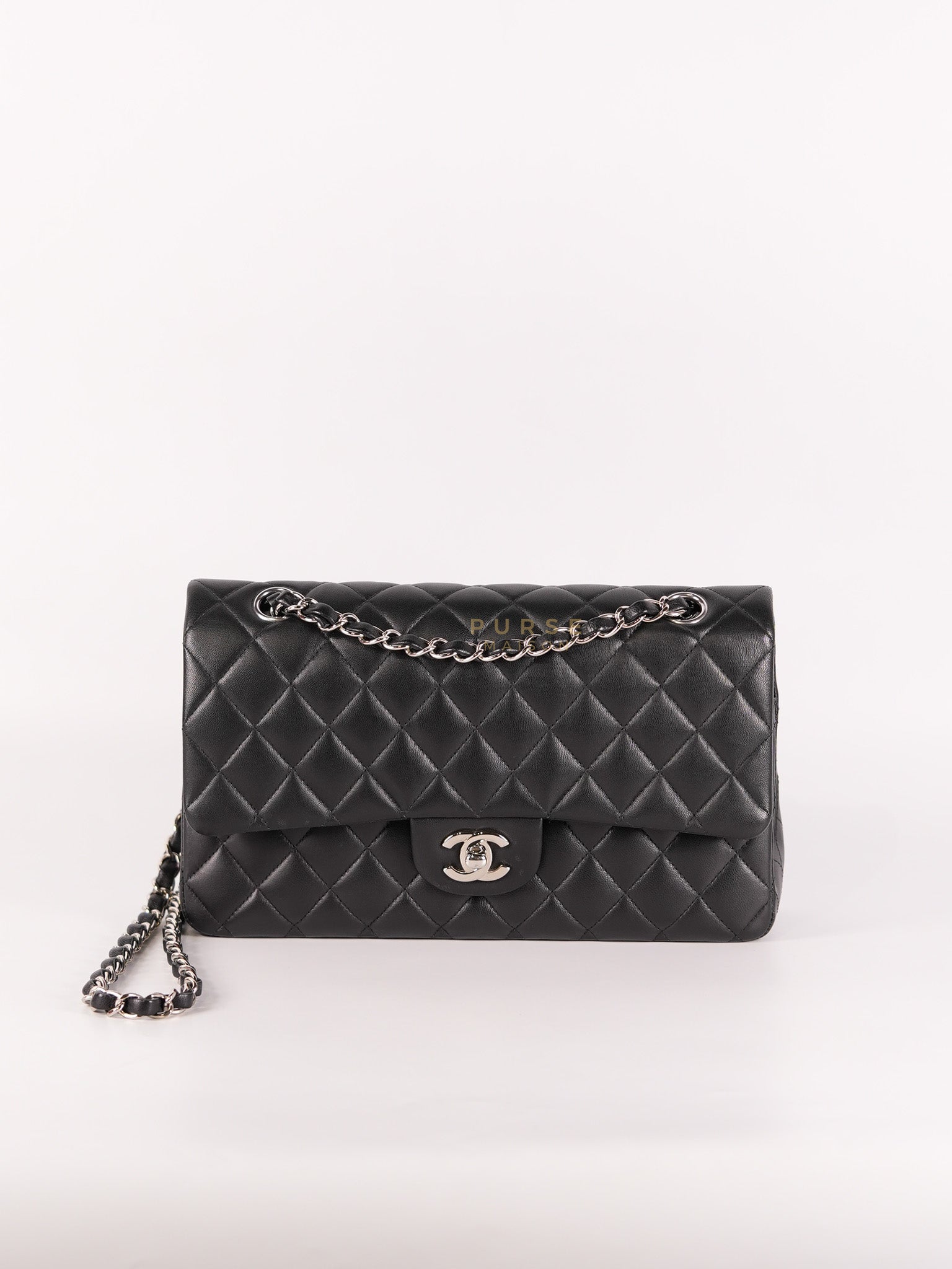 Classic Double Flap Medium in Black Lambskin Leather and Silver Hardware Series 27 | Purse Maison Luxury Bags Shop