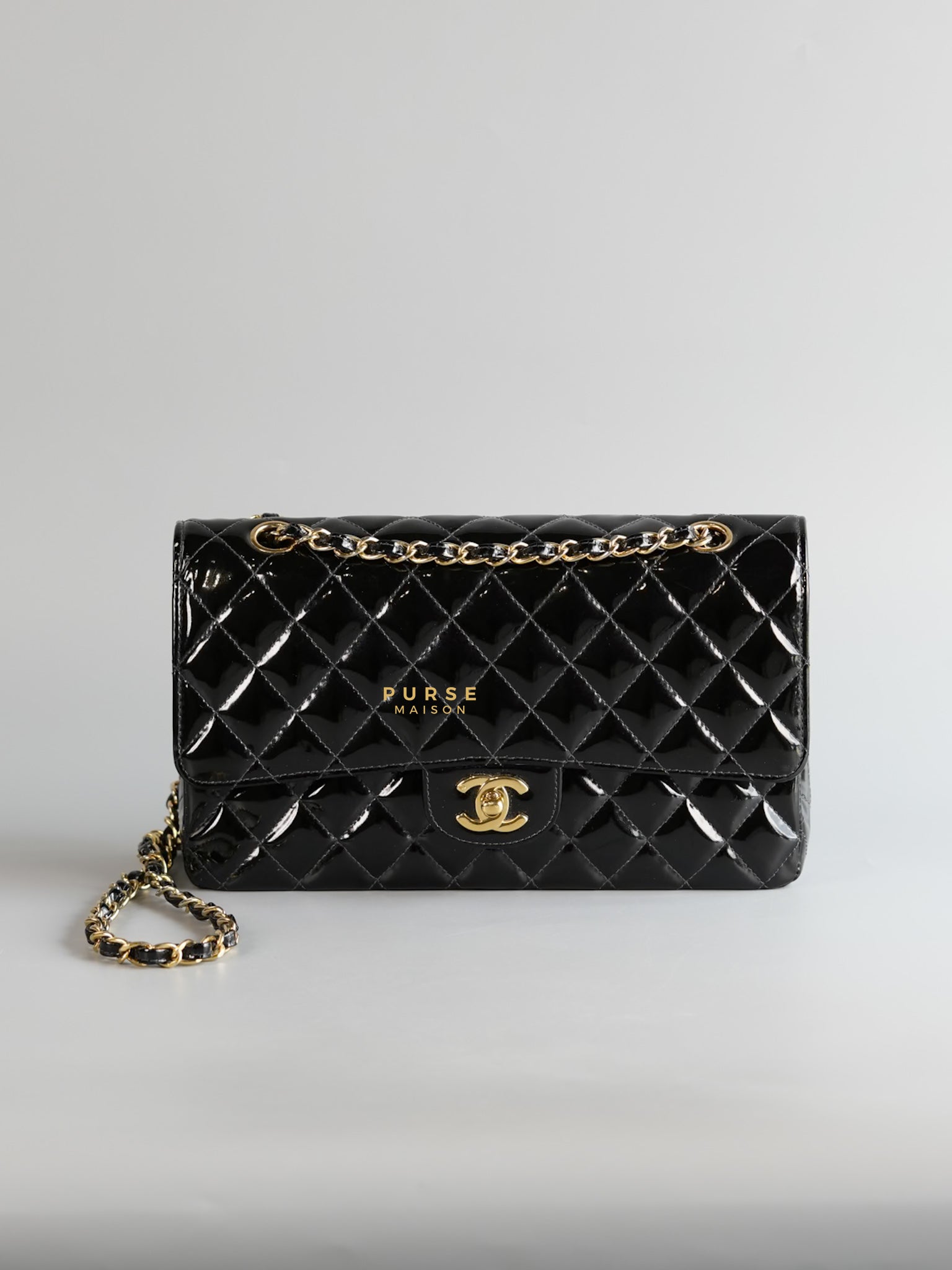 Classic Double Flap Medium in Black Patent Leather and Gold Hardware Series 7 | Purse Maison Luxury Bags Shop