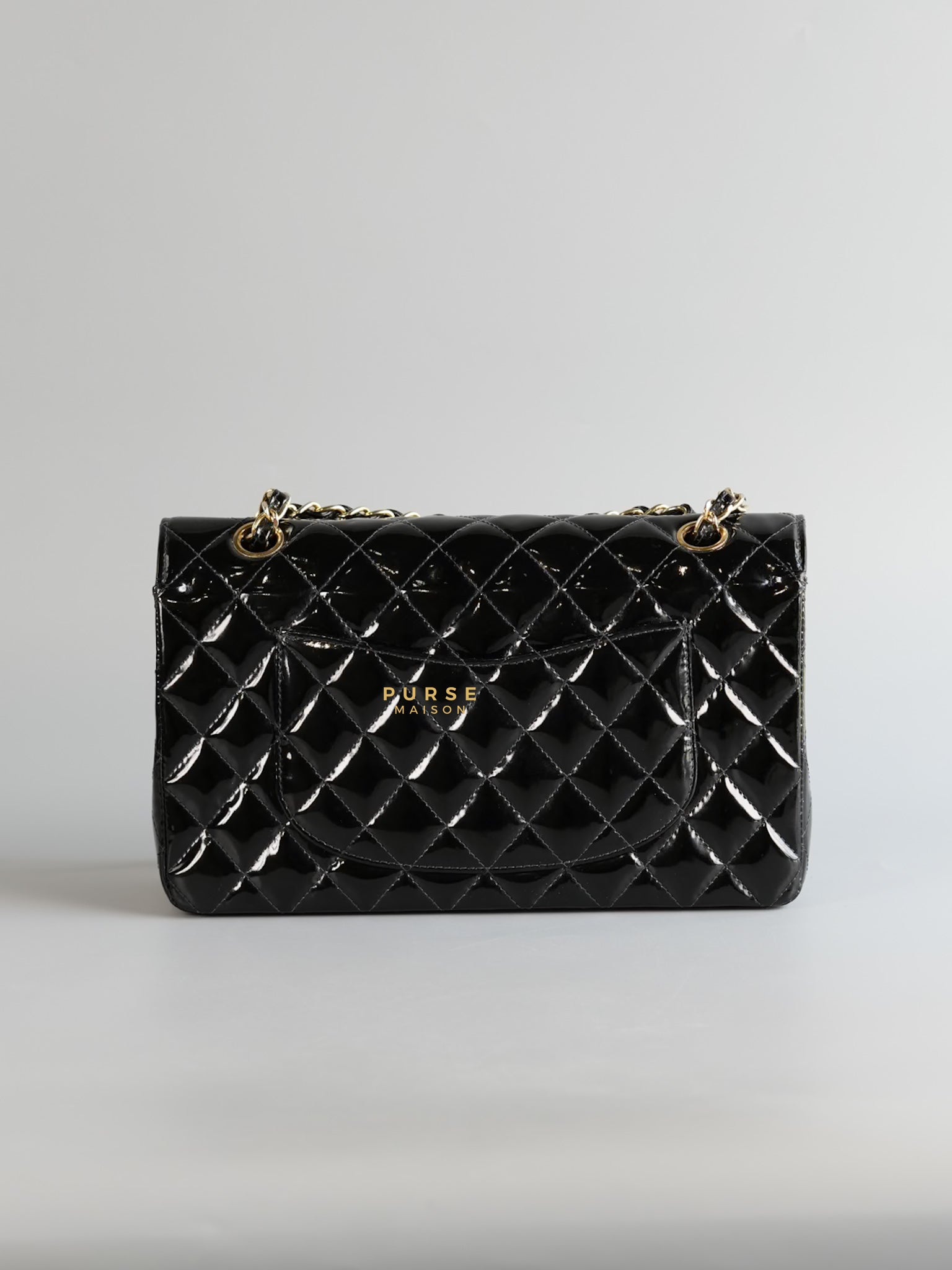 Classic Double Flap Medium in Black Patent Leather and Gold Hardware Series 7 | Purse Maison Luxury Bags Shop