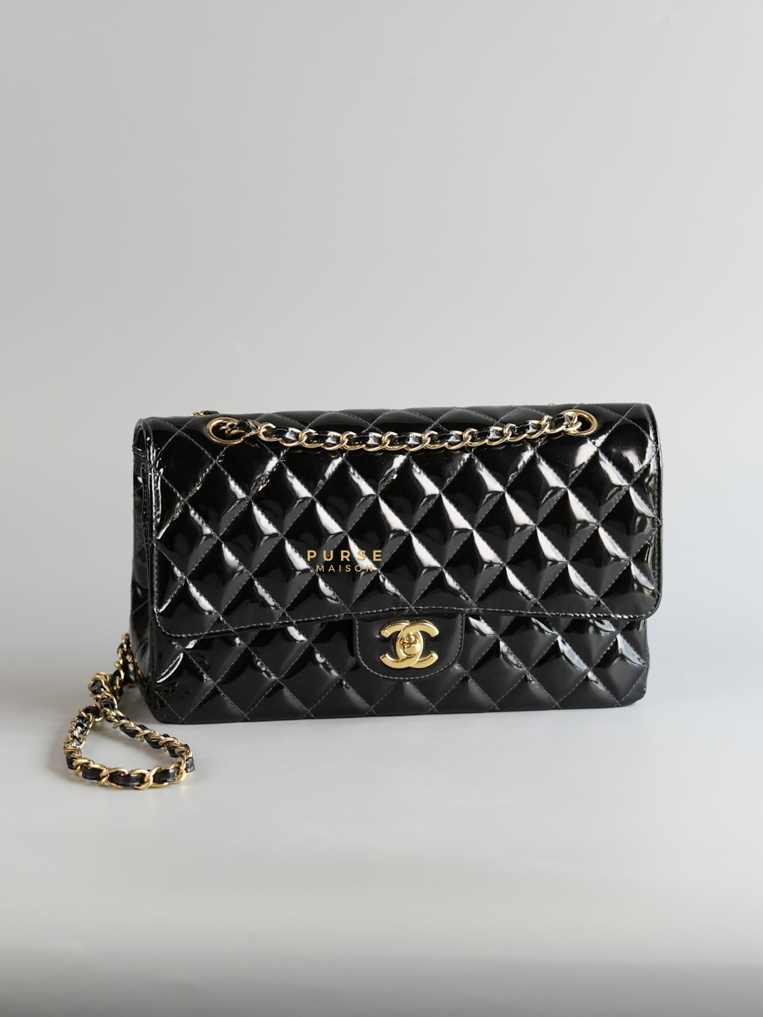 Classic Double Flap Medium in Black Patent Leather and Gold Hardware Series 7 | Purse Maison Luxury Bags Shop