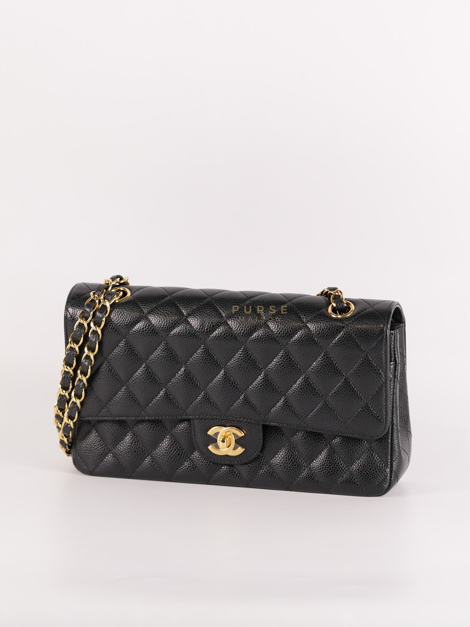 Classic Double Flap Medium in Black Quilted Caviar Leather and Gold Hardware Series 25 | Purse Maison Luxury Bags Shop