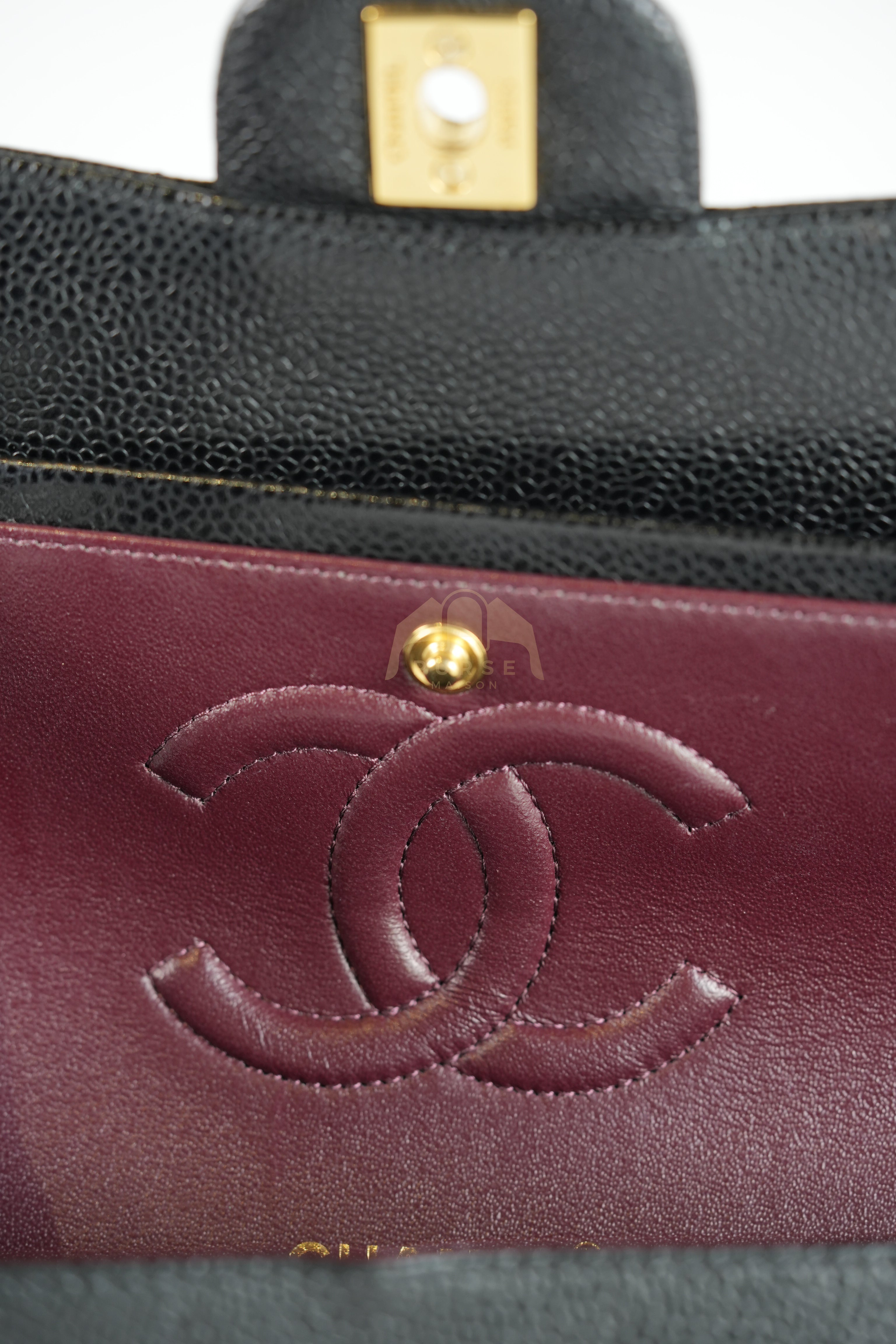 Classic Double Flap Medium in Black Quilted Caviar Leather and Gold Hardware Series 25 | Purse Maison Luxury Bags Shop