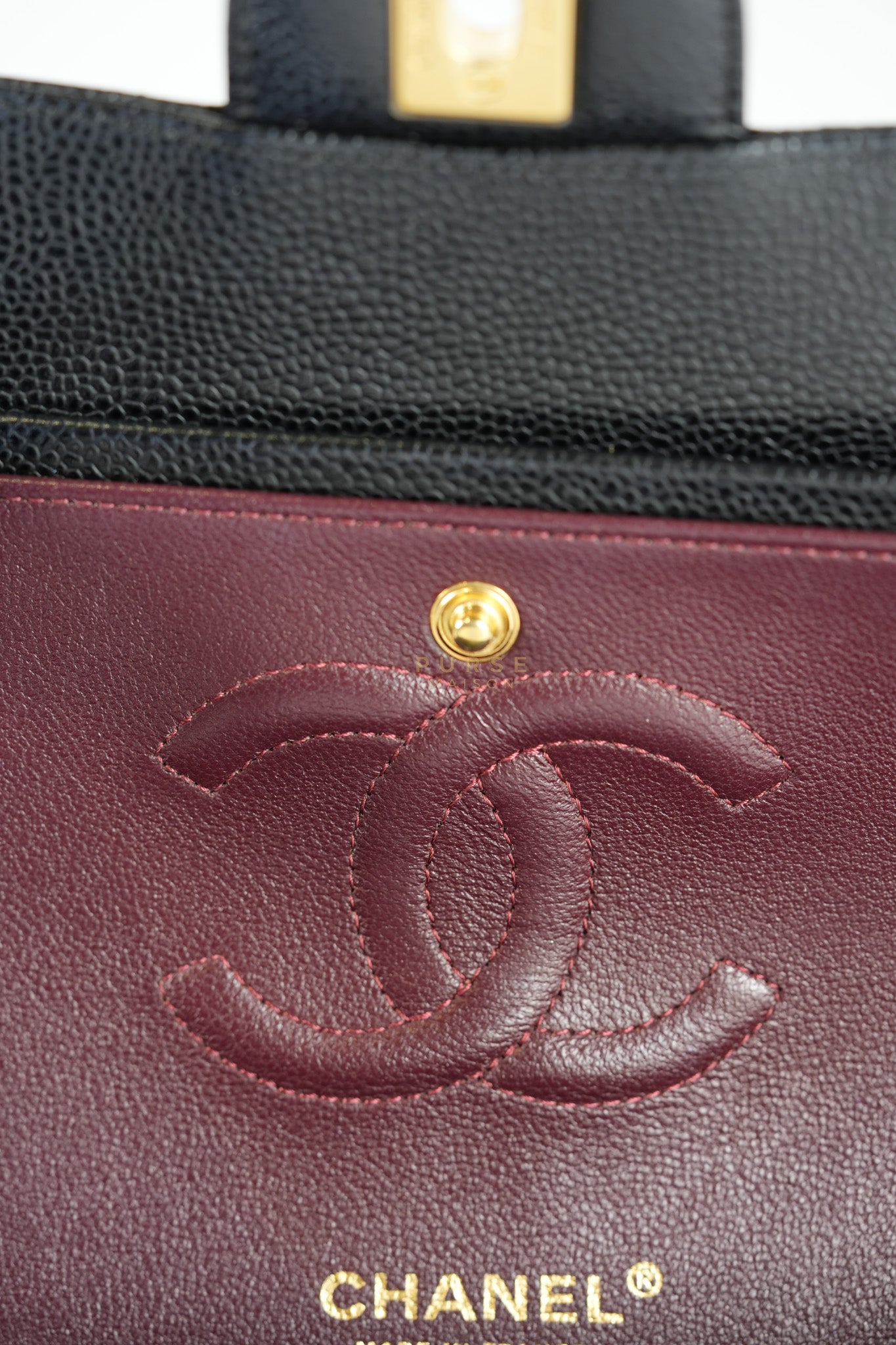 Classic Double Flap Medium in Black Quilted Caviar Leather and Gold Hardware Series 25 | Purse Maison Luxury Bags Shop