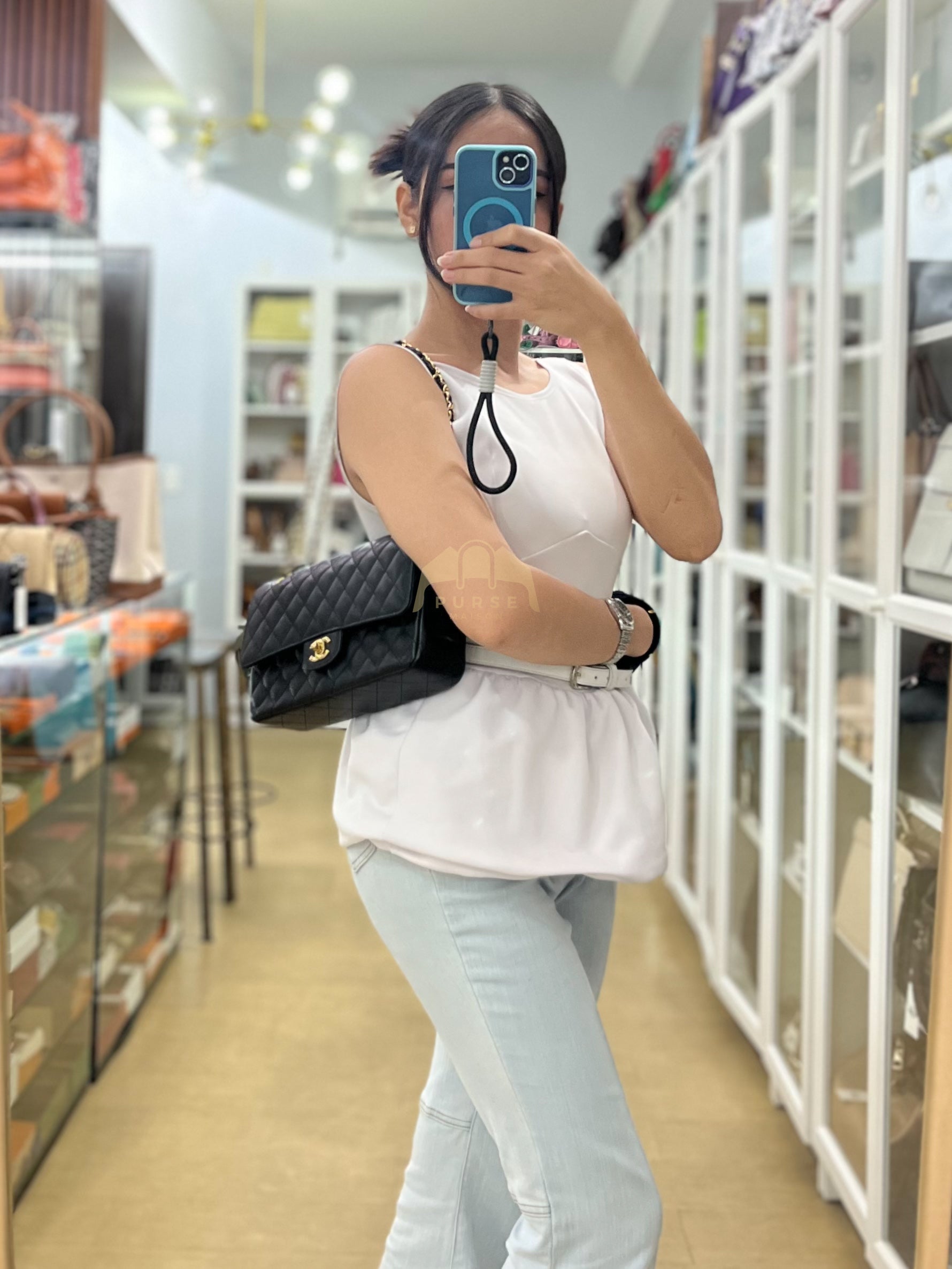 Classic Double Flap Medium in Black Quilted Caviar Leather and Gold Hardware Series 25 | Purse Maison Luxury Bags Shop