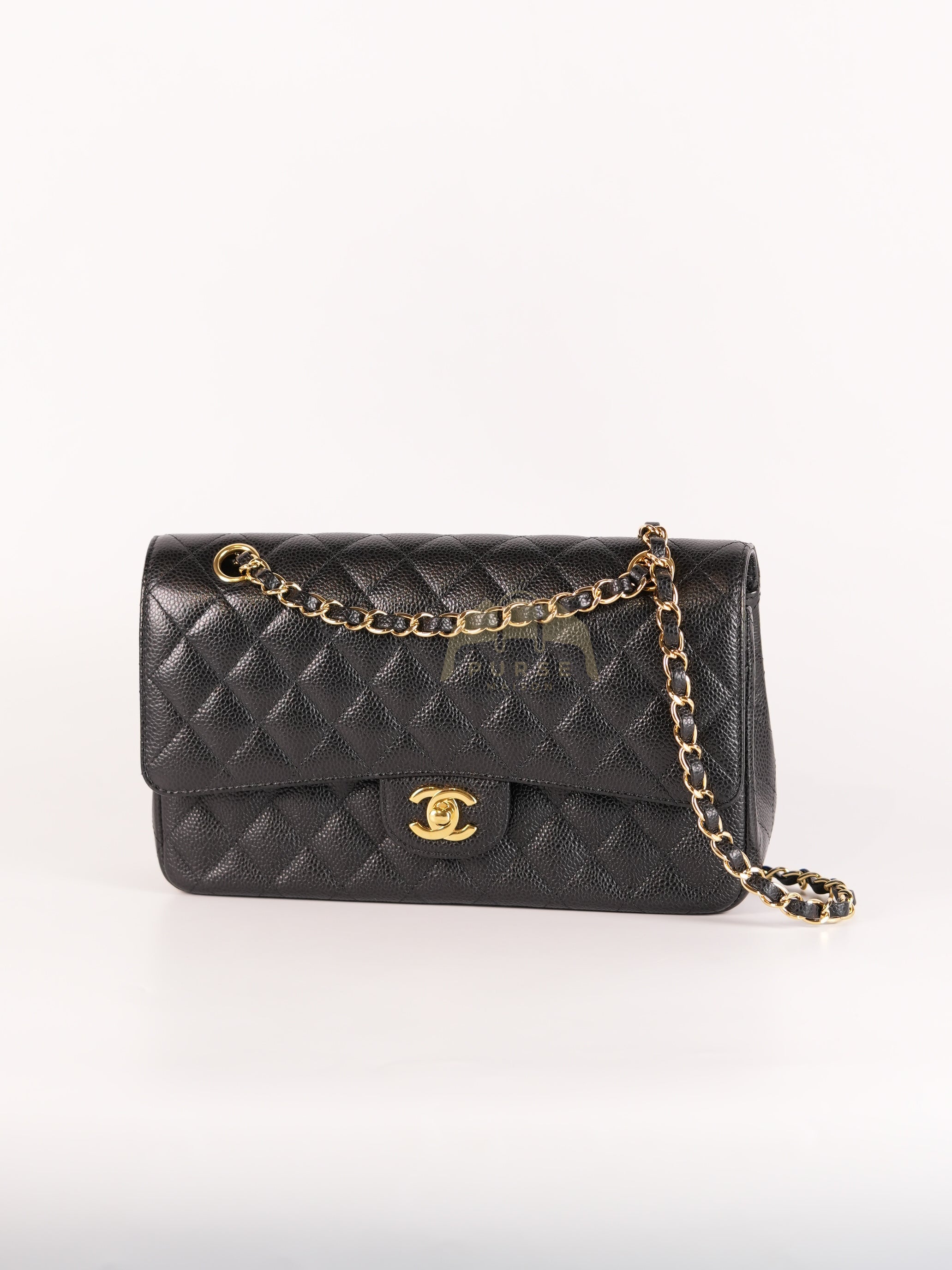 Classic Double Flap Medium in Black Quilted Caviar Leather and Gold Hardware Series 25 | Purse Maison Luxury Bags Shop