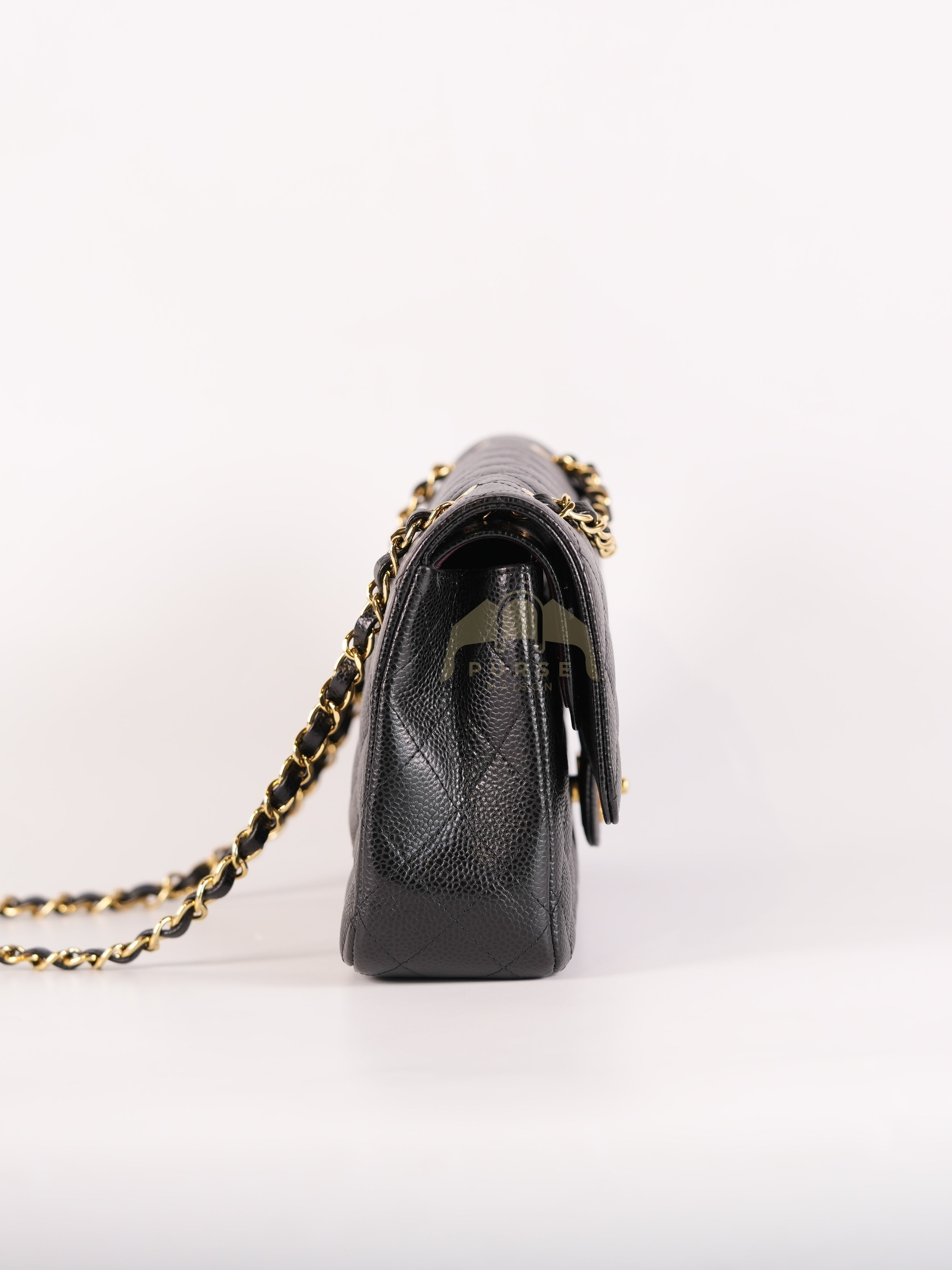 Classic Double Flap Medium in Black Quilted Caviar Leather and Gold Hardware Series 25 | Purse Maison Luxury Bags Shop