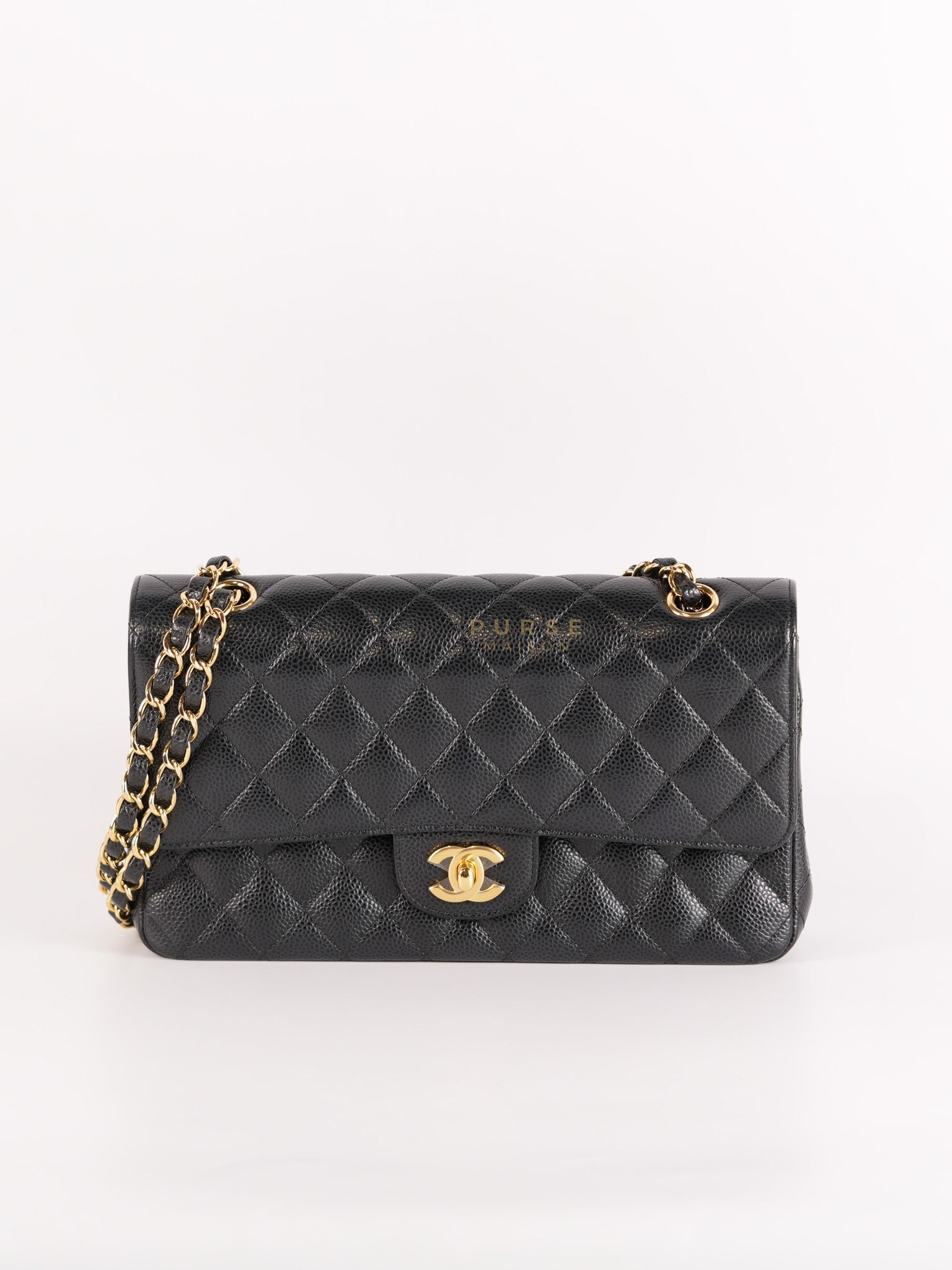 Classic Double Flap Medium in Black Quilted Caviar Leather and Gold Hardware Series 25 | Purse Maison Luxury Bags Shop