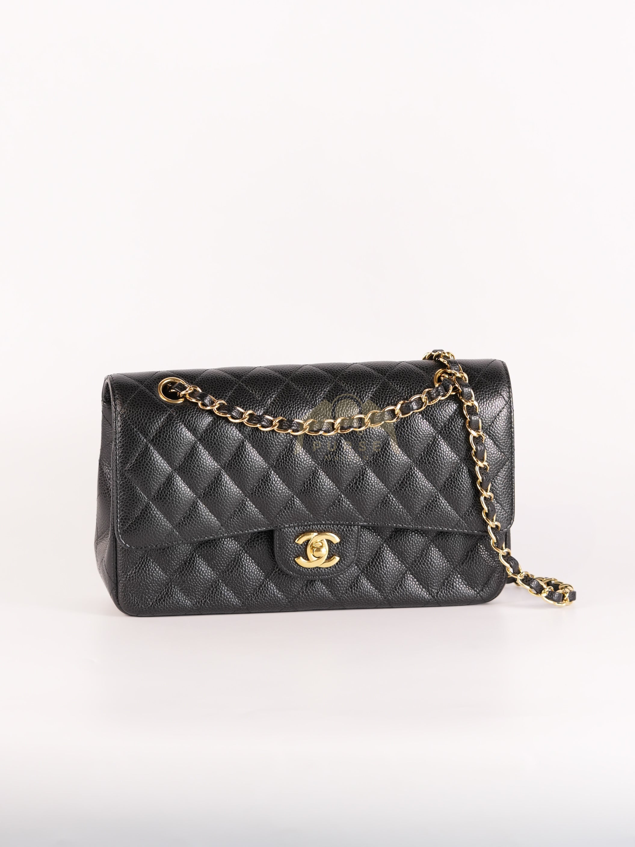 Classic Double Flap Medium in Black Quilted Caviar Leather and Gold Hardware Series 25 | Purse Maison Luxury Bags Shop