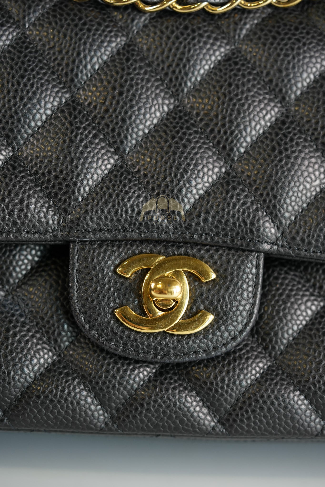 Classic Double Flap Medium in Black Quilted Caviar Leather and Gold Hardware Series 28 | Purse Maison Luxury Bags Shop