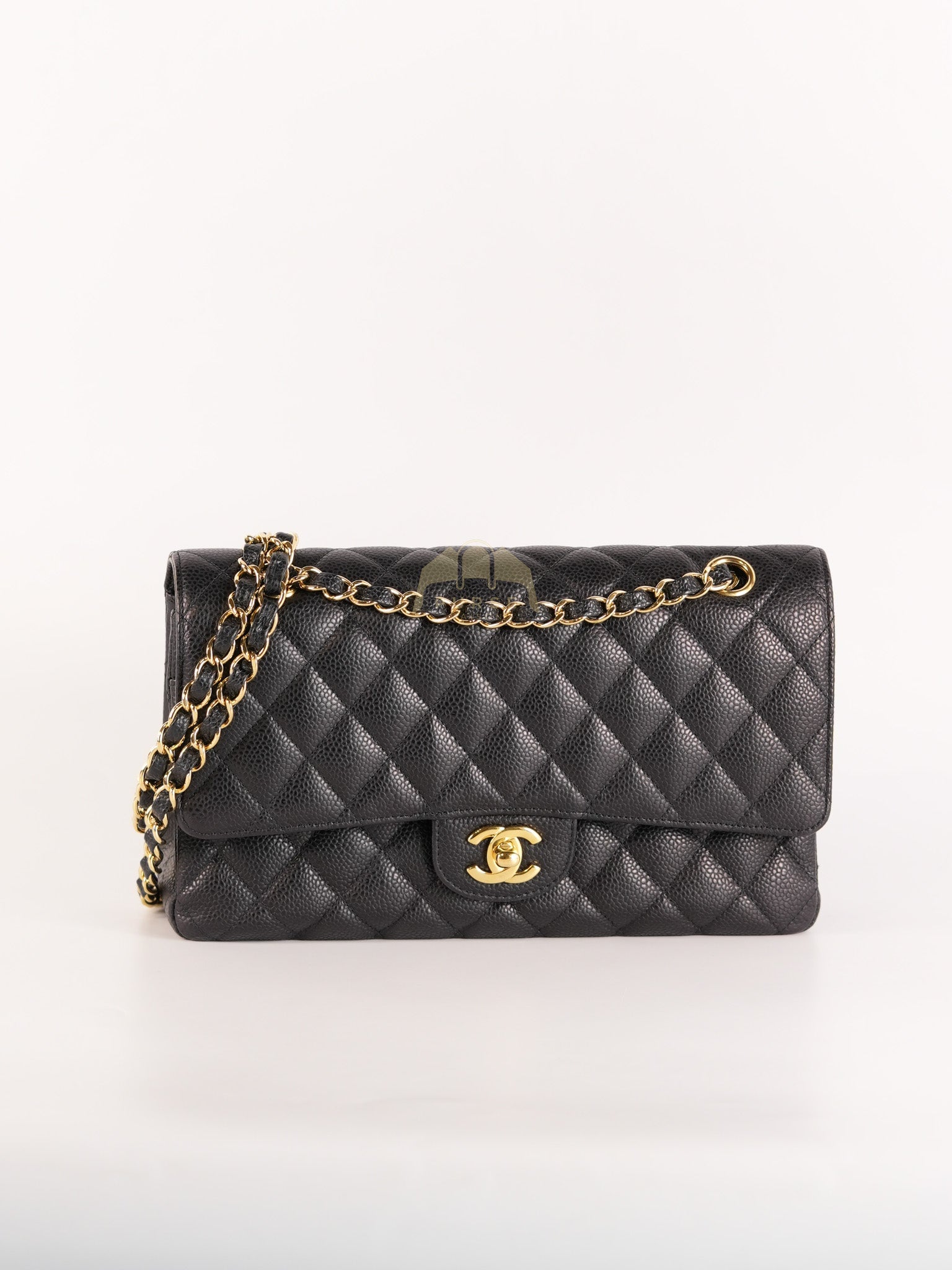 Classic Double Flap Medium in Black Quilted Caviar Leather and Gold Hardware Series 28 | Purse Maison Luxury Bags Shop