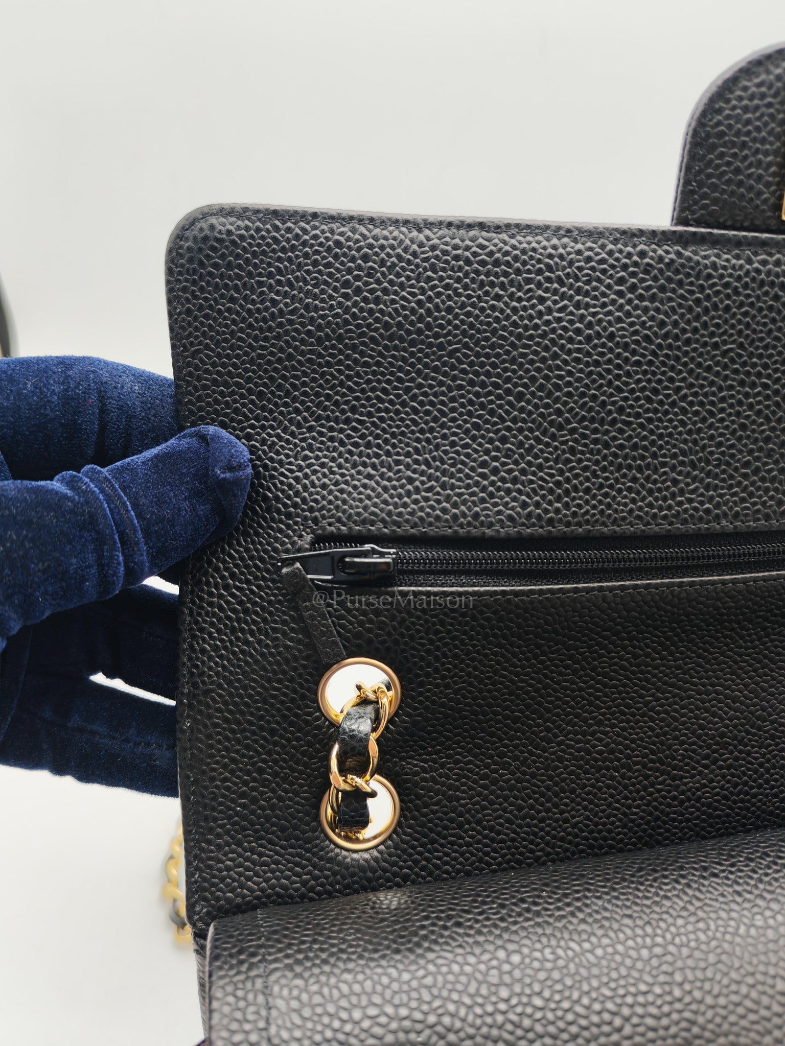 Classic Double Flap Medium in Black Quilted Caviar Leather and Gold Hardware Series 28 | Purse Maison Luxury Bags Shop