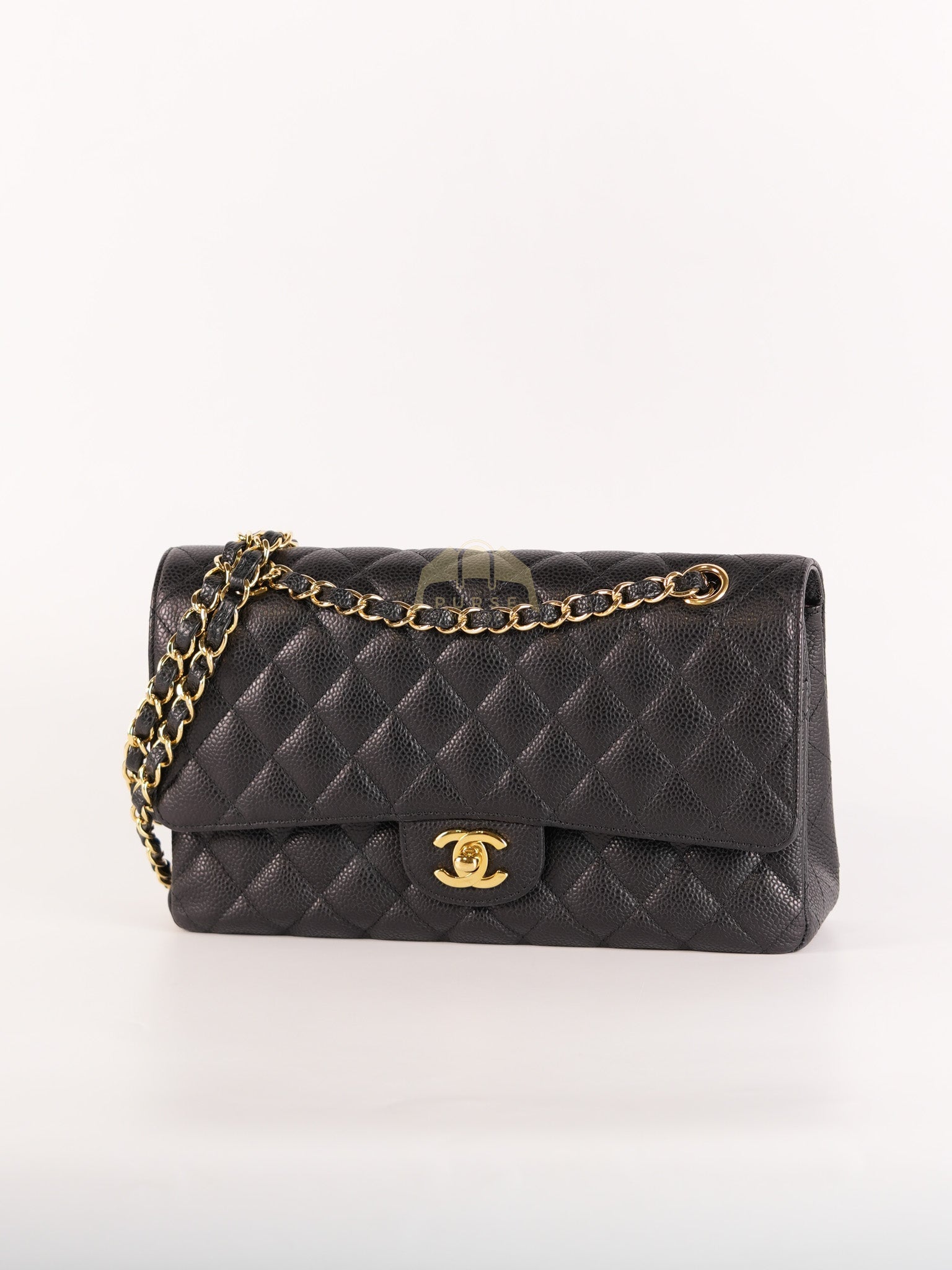 Classic Double Flap Medium in Black Quilted Caviar Leather and Gold Hardware Series 28 | Purse Maison Luxury Bags Shop