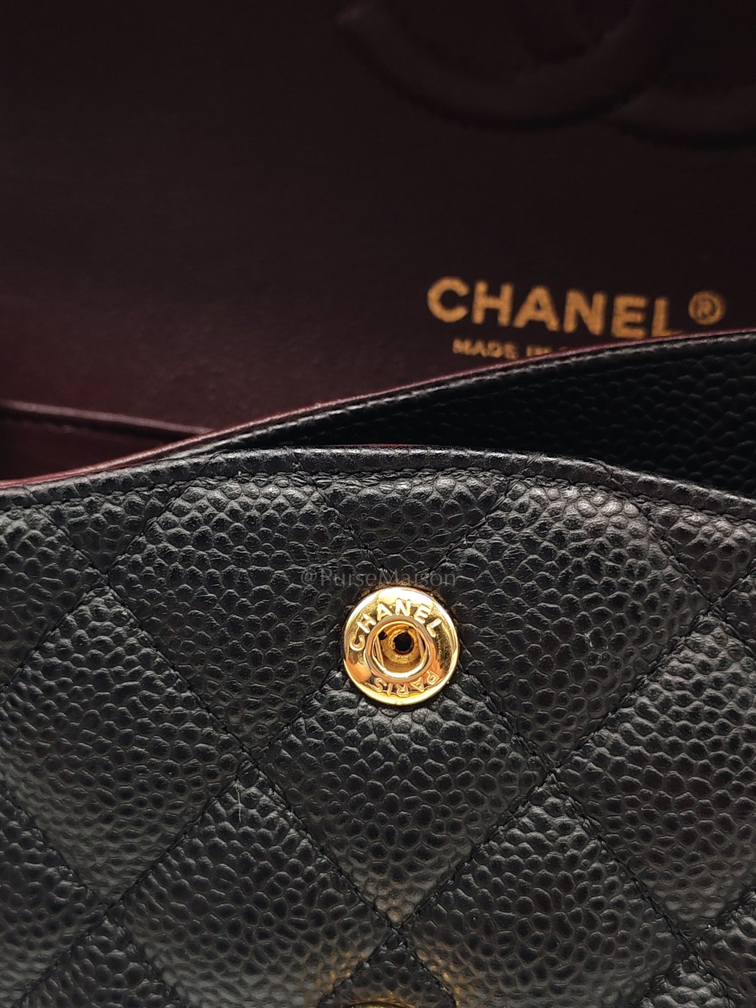 Classic Double Flap Medium in Black Quilted Caviar Leather and Gold Hardware Series 28 | Purse Maison Luxury Bags Shop