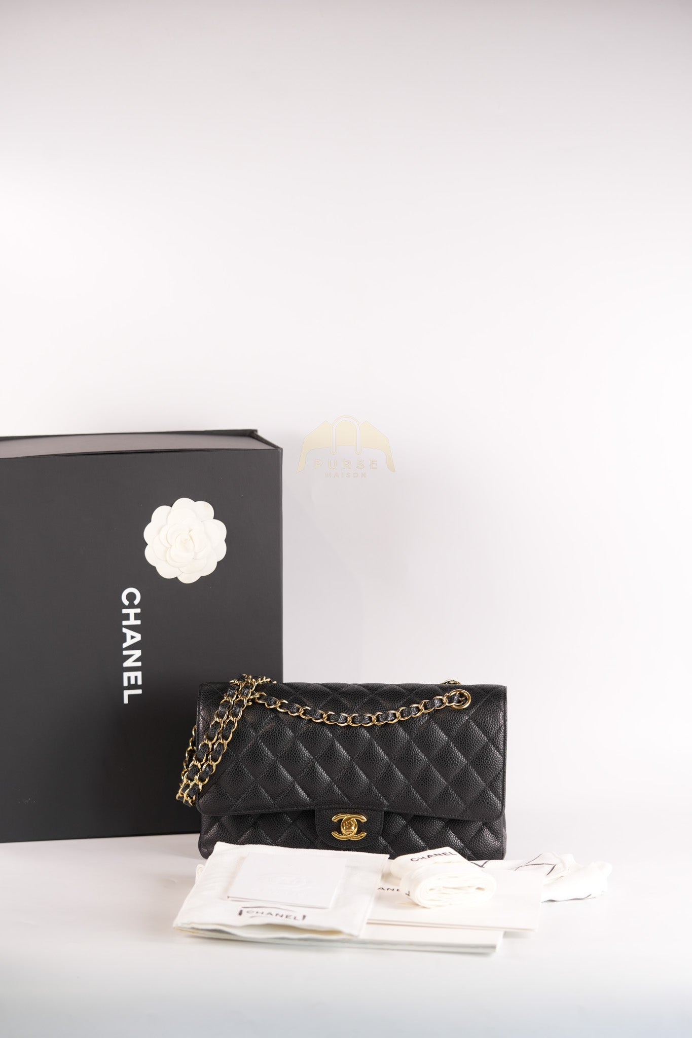 Classic Double Flap Medium in Black Quilted Caviar Leather and Gold Hardware Series 28 | Purse Maison Luxury Bags Shop