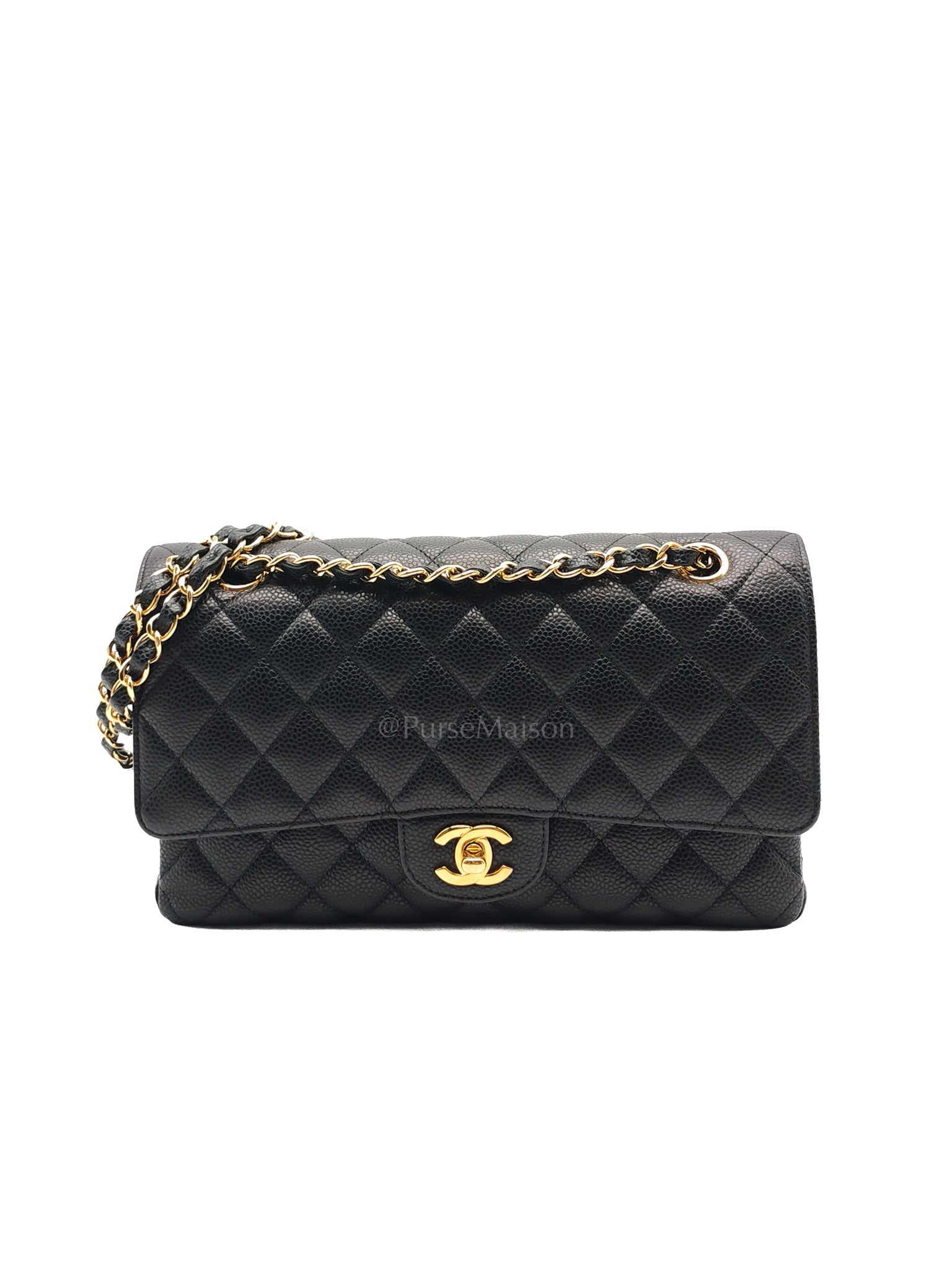 Classic Double Flap Medium in Black Quilted Caviar Leather and Gold Hardware Series 28 | Purse Maison Luxury Bags Shop