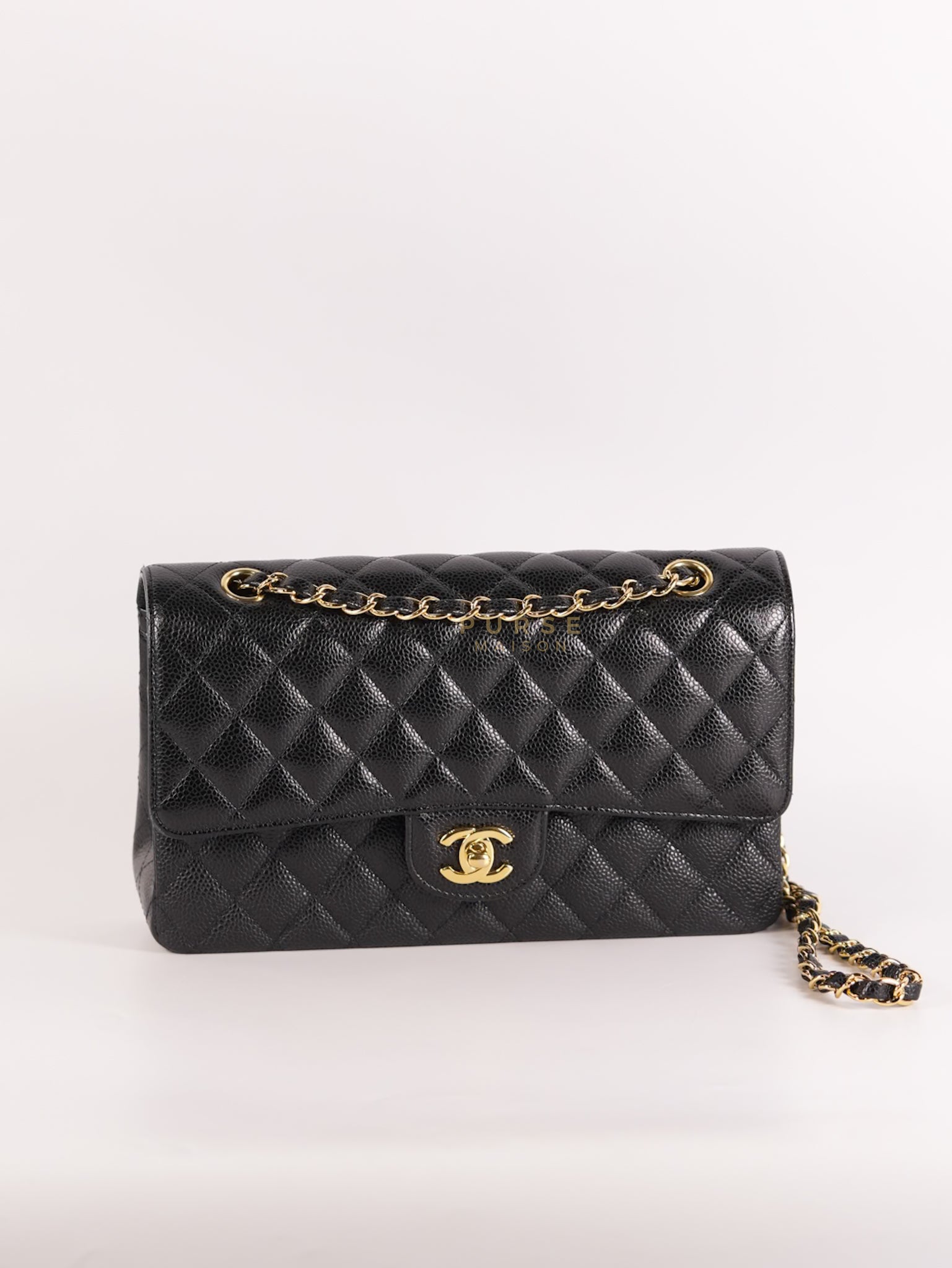 Classic Double Flap Medium in Black Quilted Caviar Leather and Gold Hardware Series 30 | Purse Maison Luxury Bags Shop