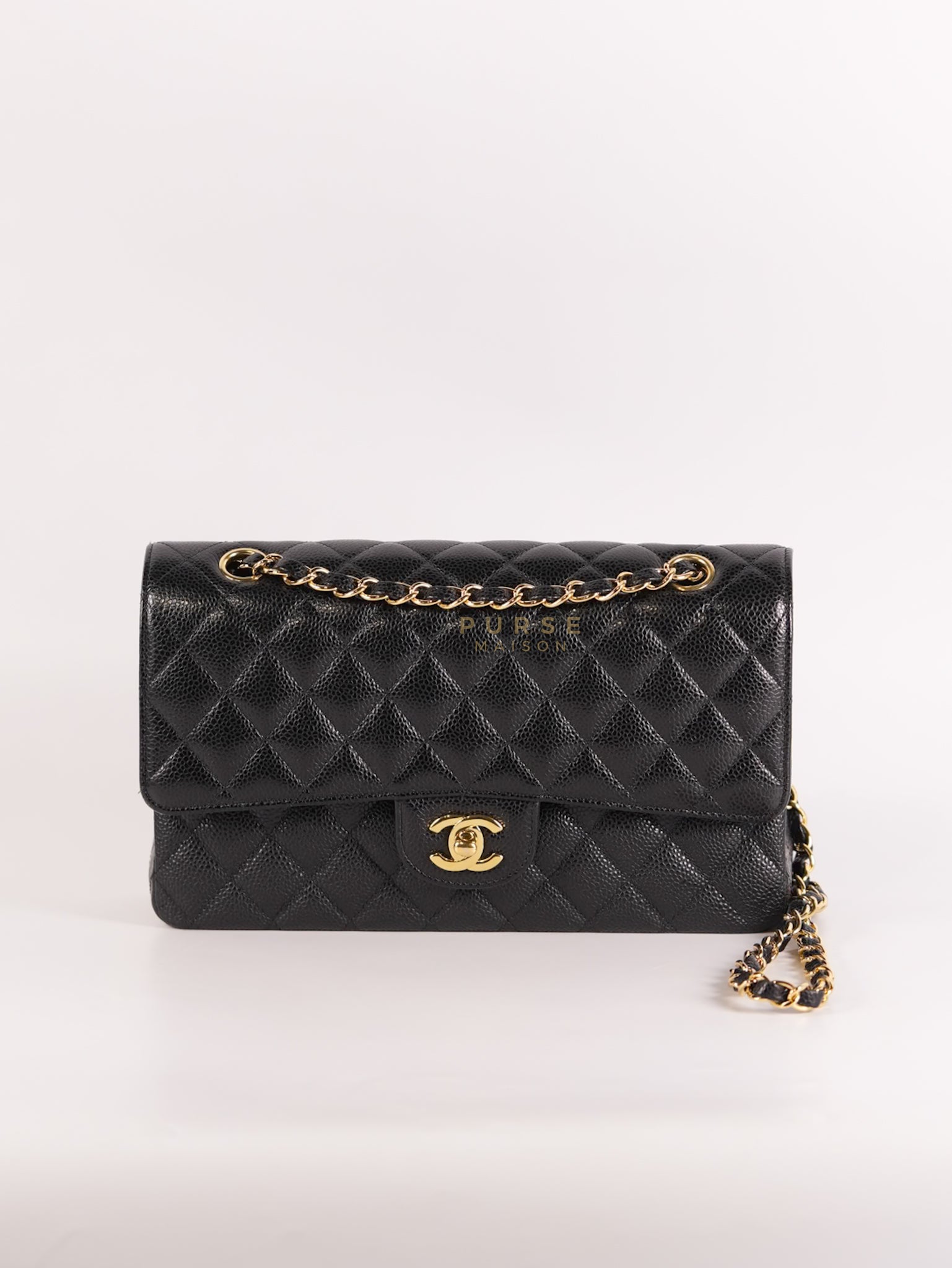 Classic Double Flap Medium in Black Quilted Caviar Leather and Gold Hardware Series 30 | Purse Maison Luxury Bags Shop